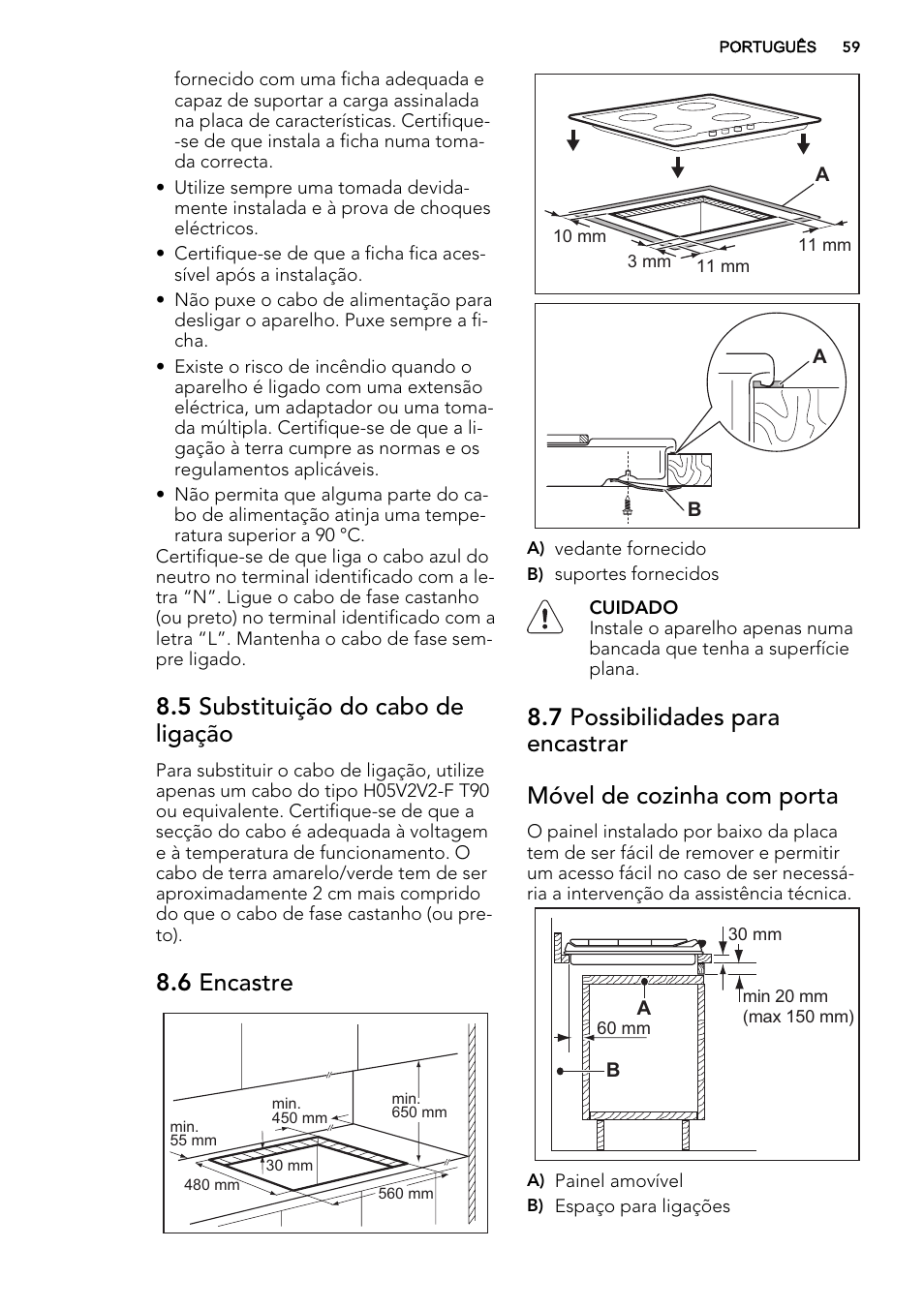 5 substituição do cabo de ligação, 6 encastre | AEG HG694340XB User Manual | Page 59 / 76