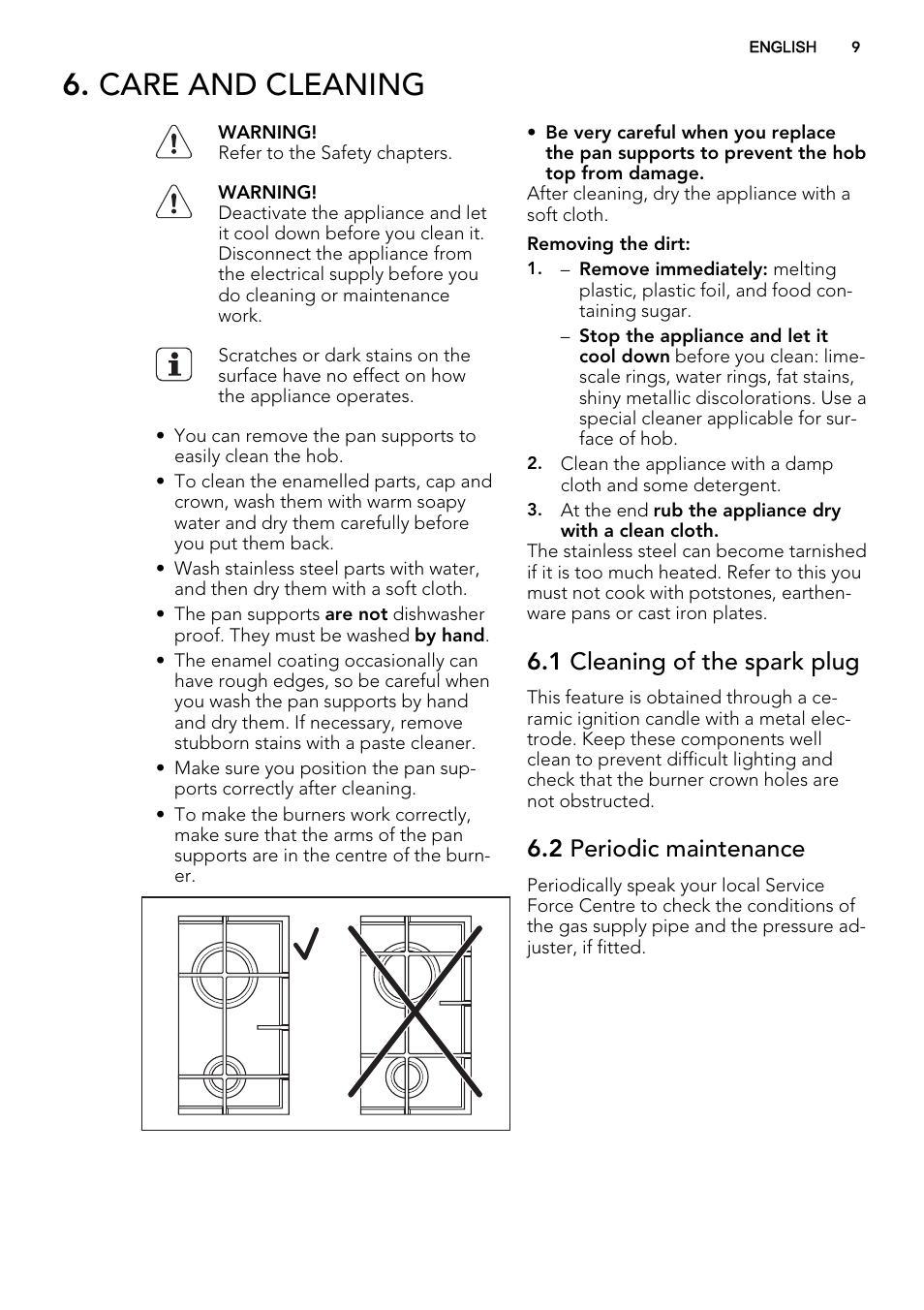 Care and cleaning, 1 cleaning of the spark plug, 2 periodic maintenance | AEG HG694340XB User Manual | Page 9 / 76