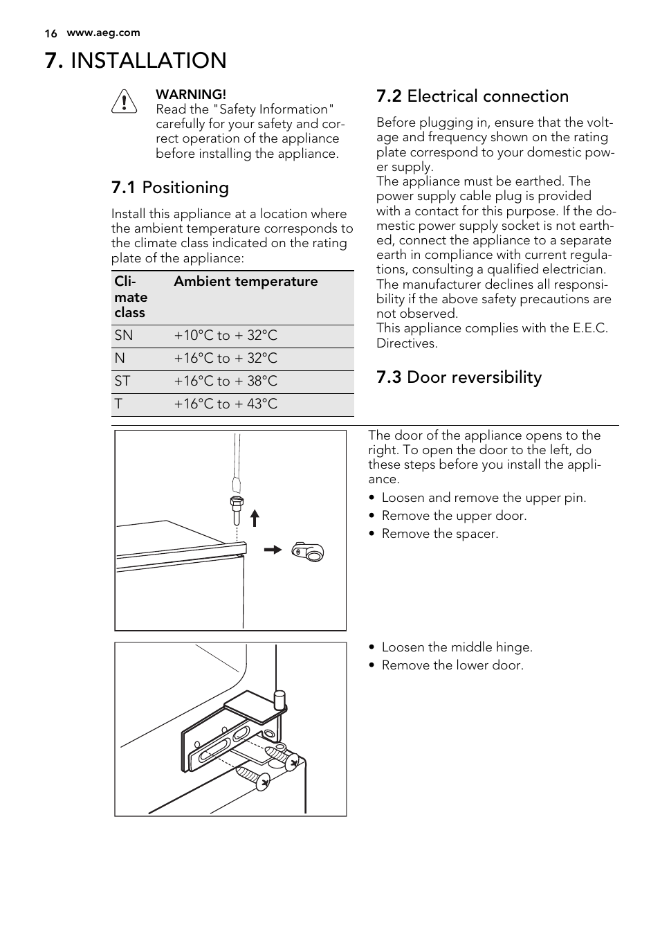 Installation | AEG SKS81240F0 User Manual | Page 16 / 72