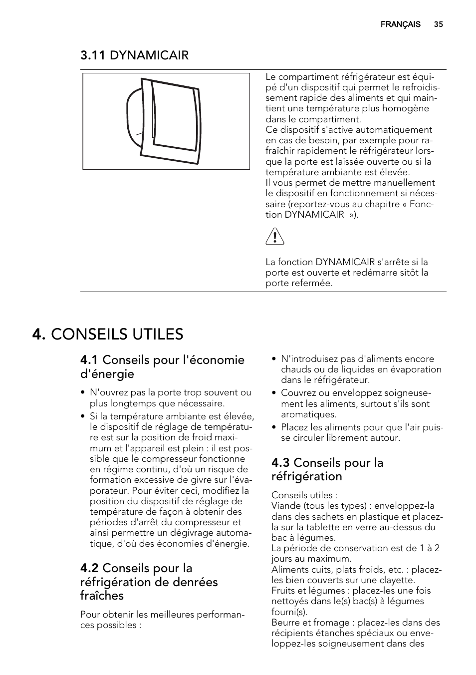 Conseils utiles, 11 dynamicair, 1 conseils pour l'économie d'énergie | 3 conseils pour la réfrigération | AEG SKS81240F0 User Manual | Page 35 / 72