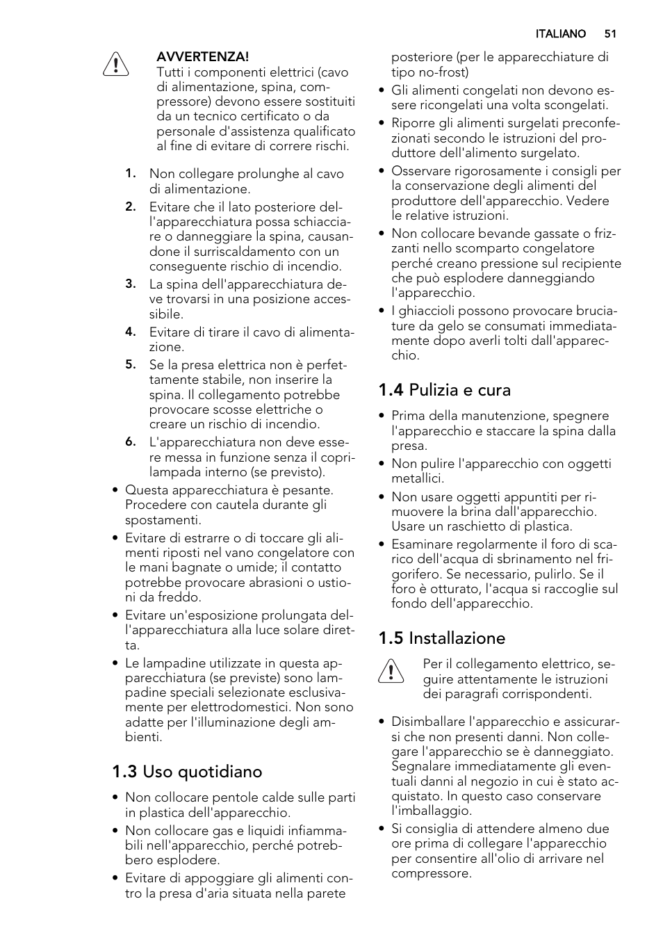 3 uso quotidiano, 4 pulizia e cura, 5 installazione | AEG SKS81240F0 User Manual | Page 51 / 72