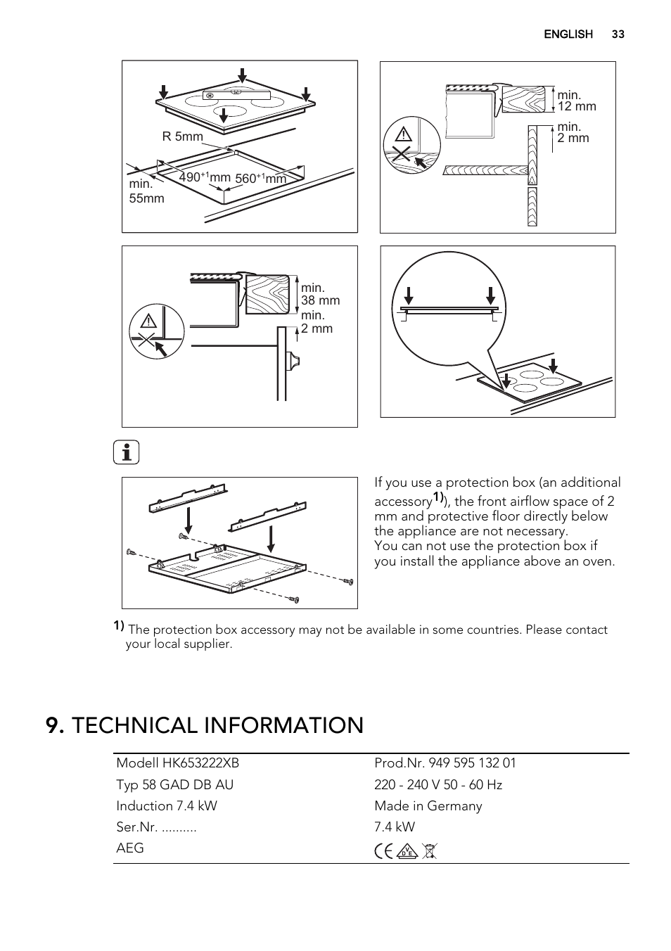 Technical information | AEG HK654400XB User Manual | Page 33 / 72