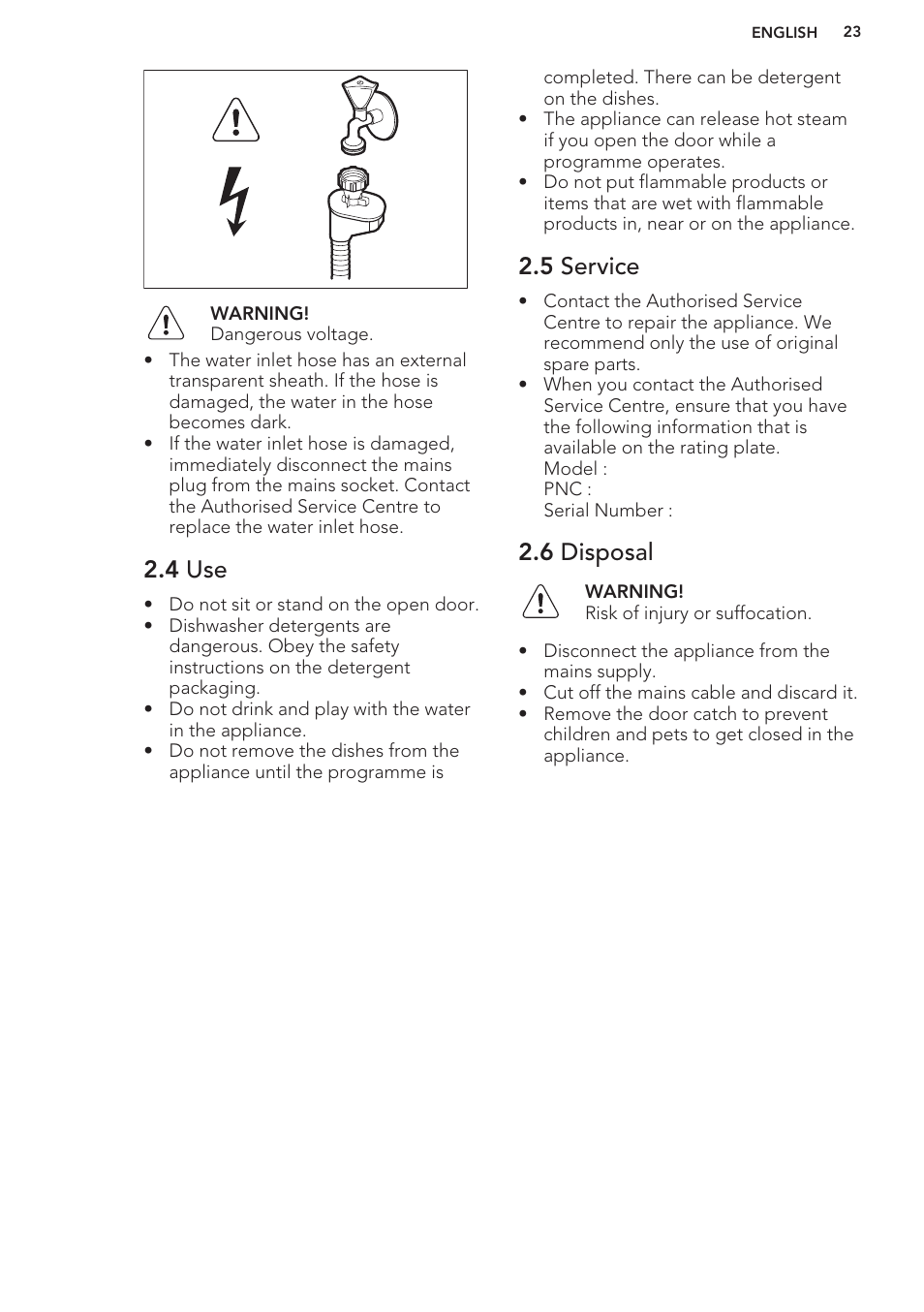 4 use, 5 service, 6 disposal | AEG F99709M0P User Manual | Page 23 / 76