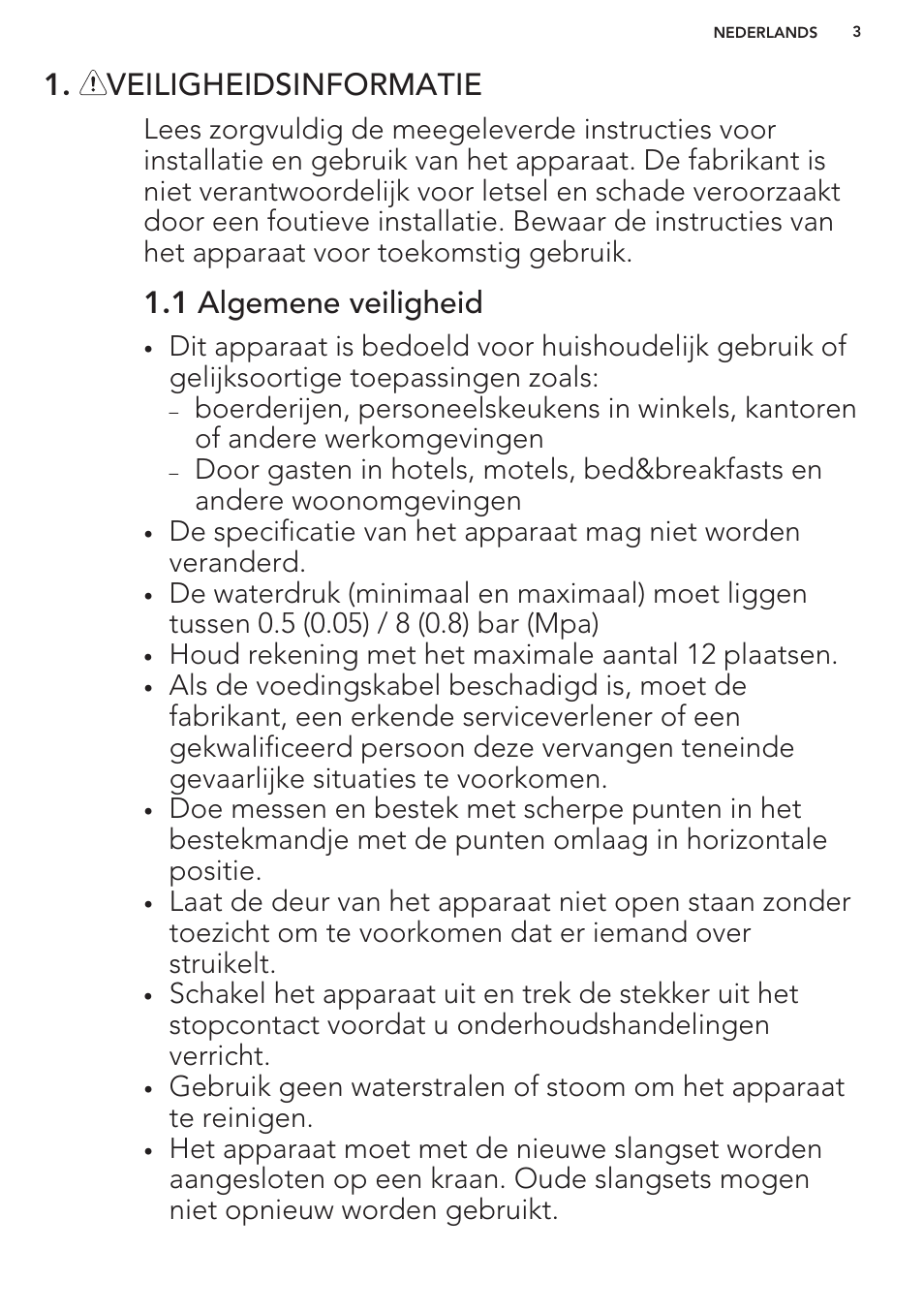 Veiligheidsinformatie, 1 algemene veiligheid | AEG F99709M0P User Manual | Page 3 / 76