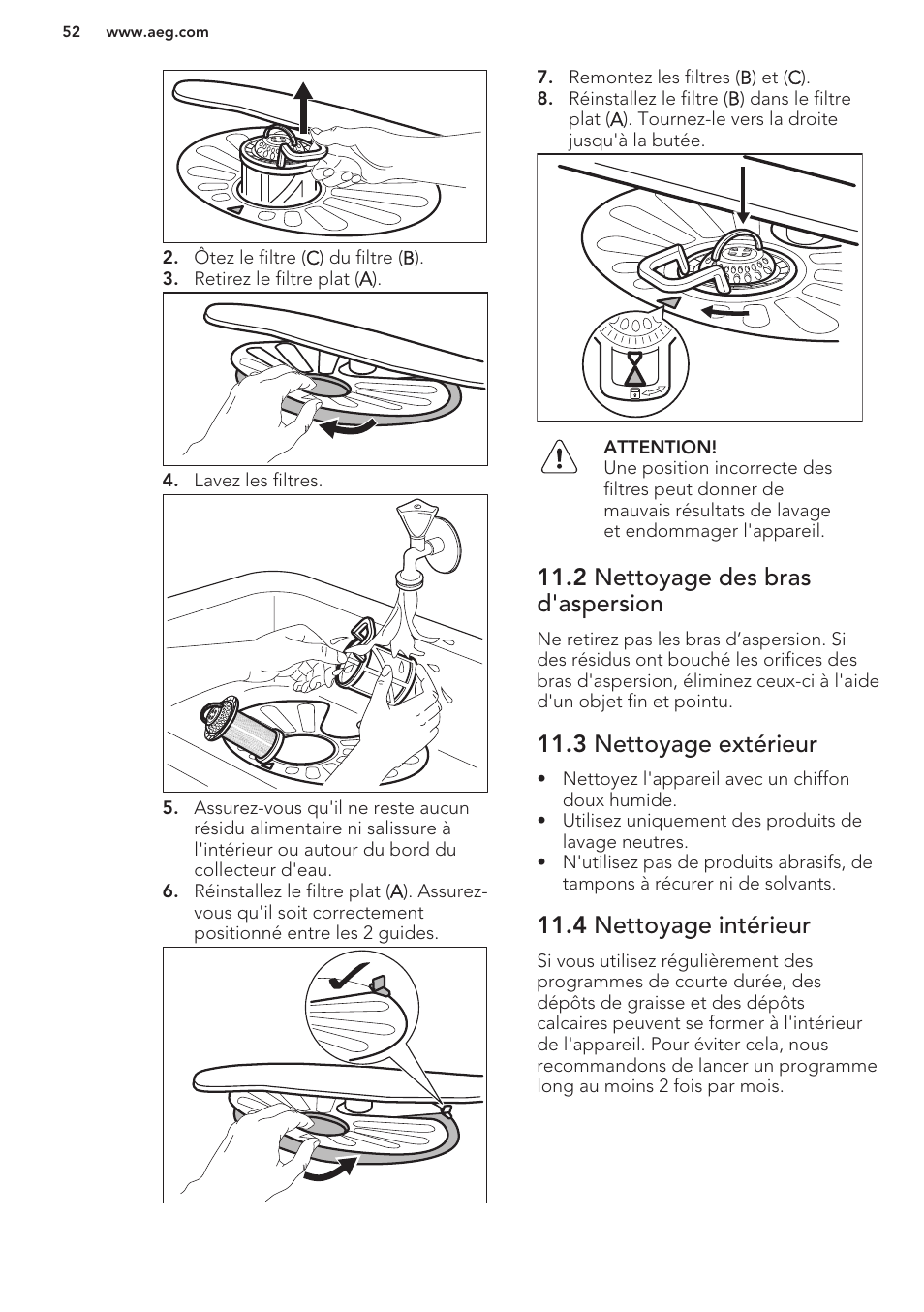 2 nettoyage des bras d'aspersion, 3 nettoyage extérieur, 4 nettoyage intérieur | AEG F99709M0P User Manual | Page 52 / 76