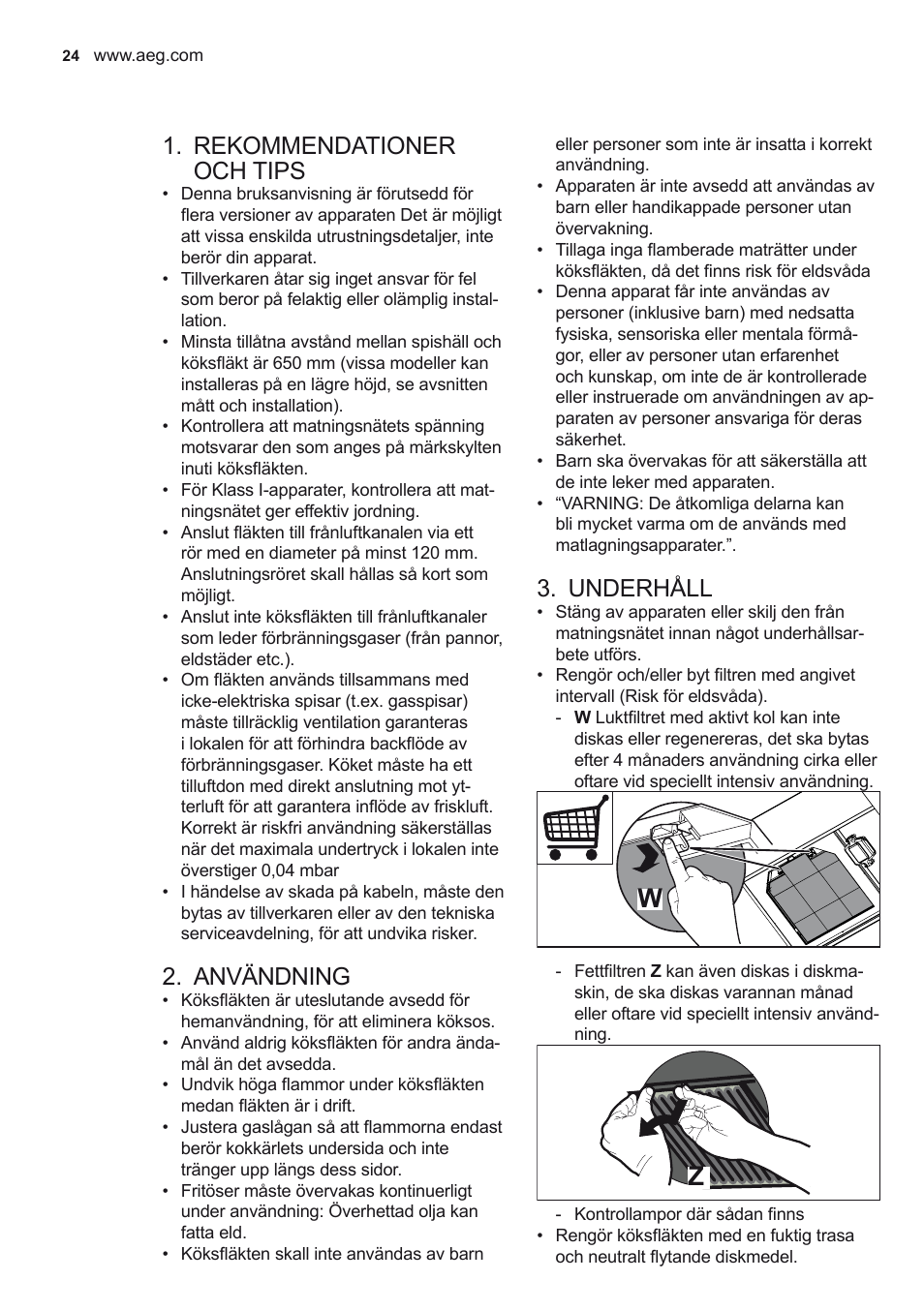 Rekommendationer och tips, Användning, Underhåll | AEG X78263BV1 User Manual | Page 24 / 96