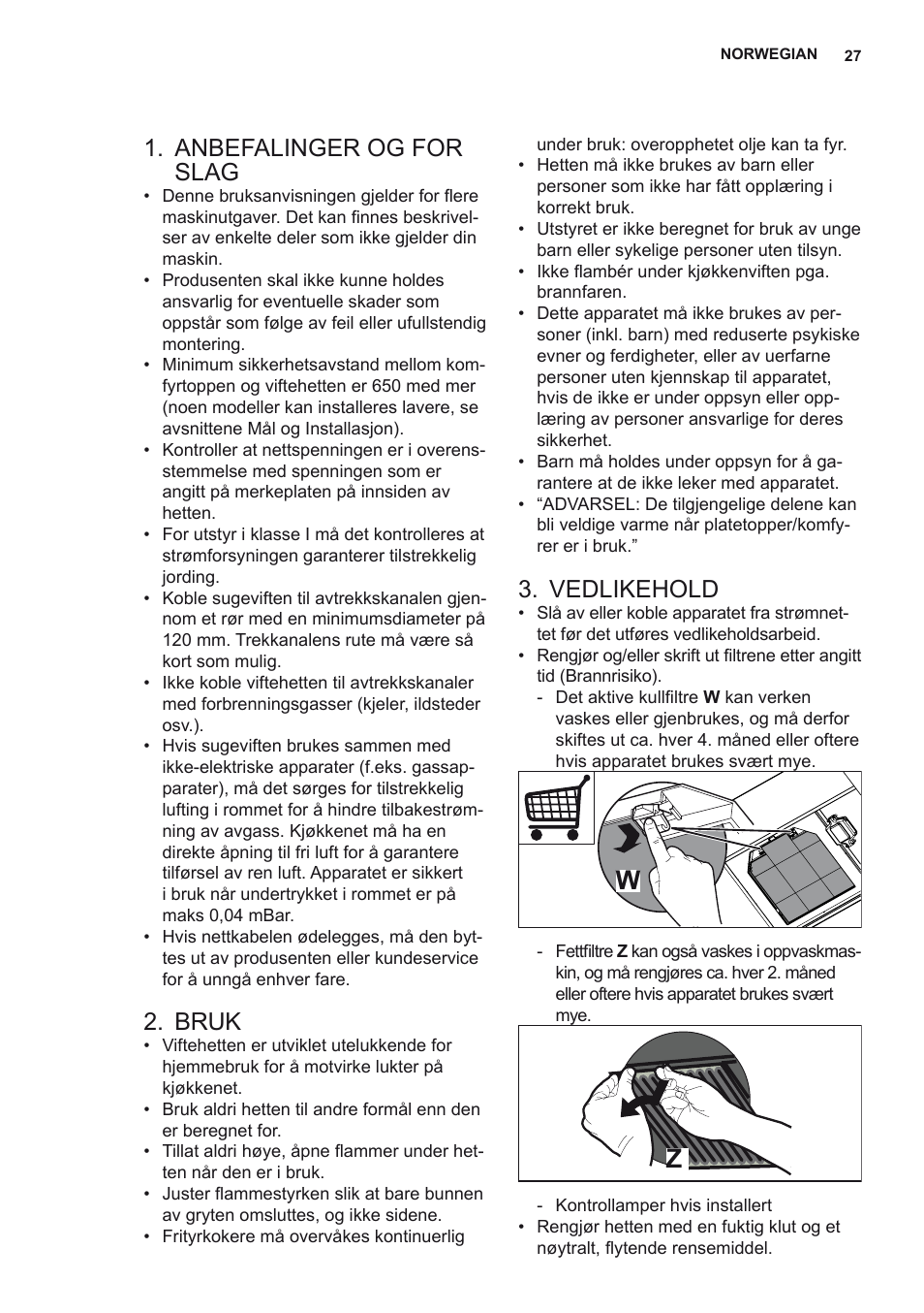 Anbefalinger og for slag, Bruk, Vedlikehold | AEG X78263BV1 User Manual | Page 27 / 96
