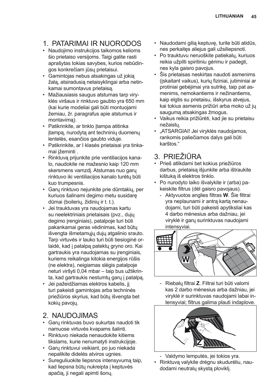 Patarimai ir nuorodos, Naudojimas, Priežiūra | AEG X78263BV1 User Manual | Page 45 / 96