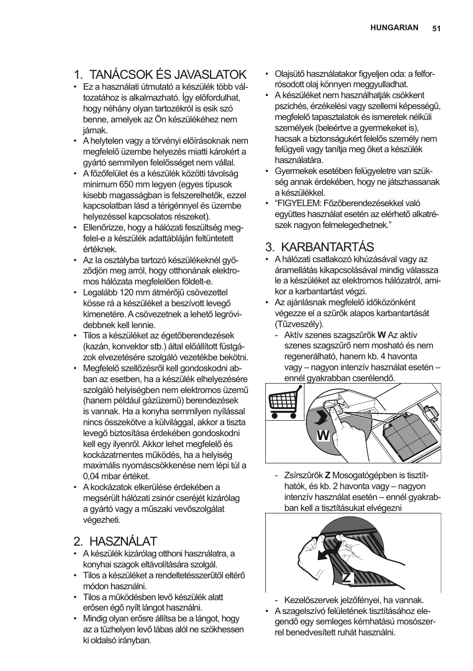 Tanácsok és javaslatok, Használat, Karbantartás | AEG X78263BV1 User Manual | Page 51 / 96