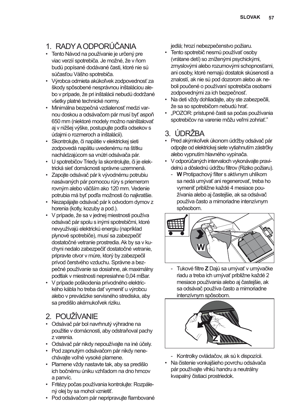 Rady a odporúčania, Používanie, Údržba | AEG X78263BV1 User Manual | Page 57 / 96