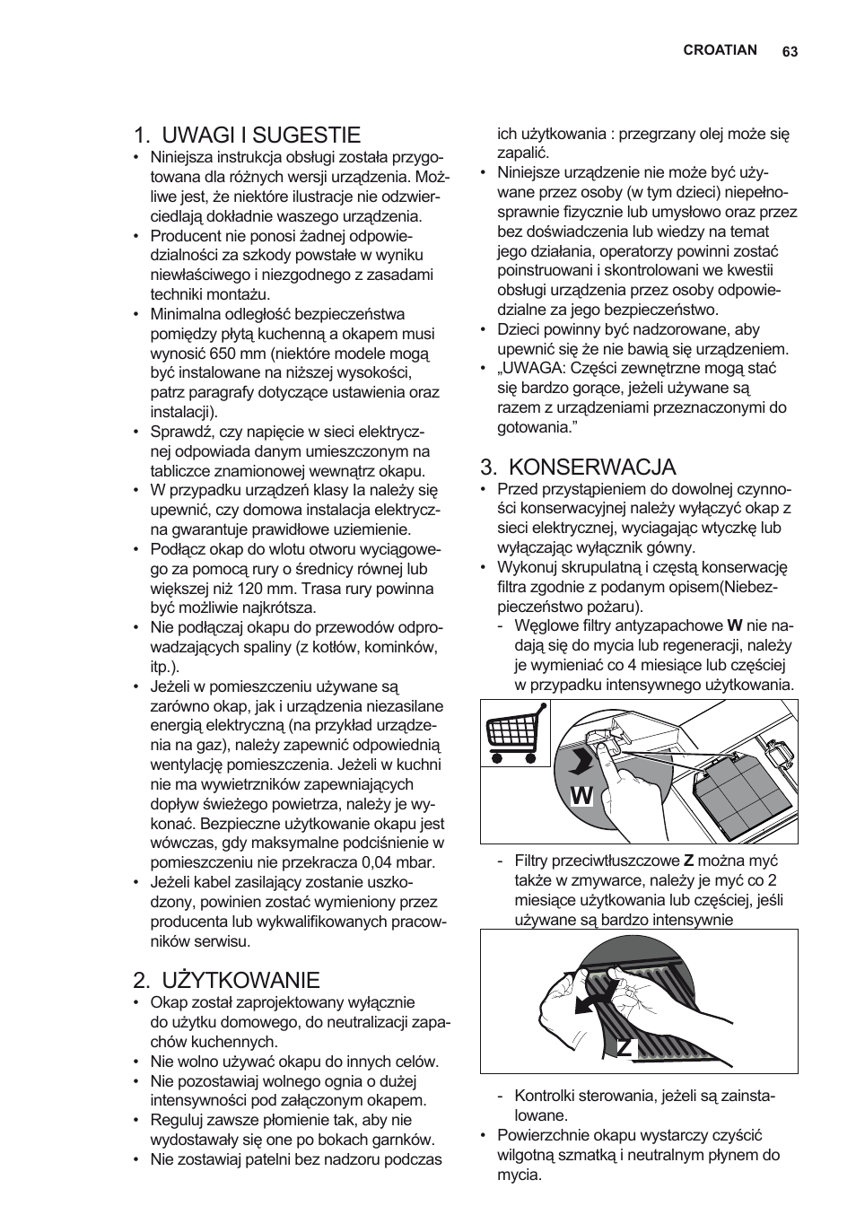 Uwagi i sugestie, Użytkowanie, Konserwacja | AEG X78263BV1 User Manual | Page 63 / 96