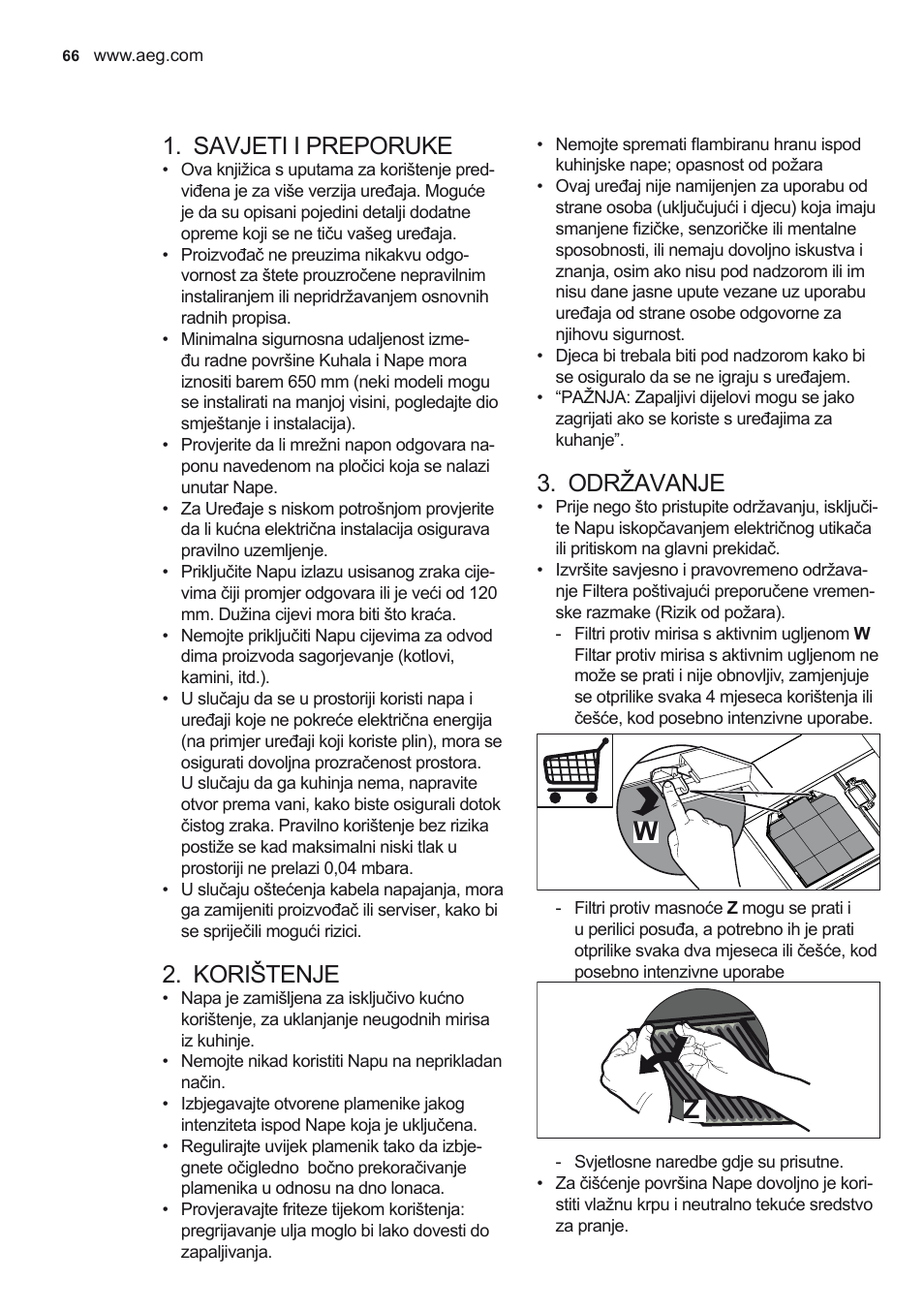 Savjeti i preporuke, Korištenje, Održavanje | AEG X78263BV1 User Manual | Page 66 / 96