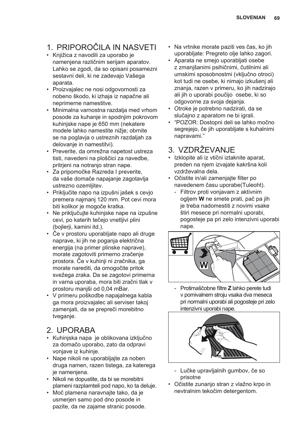 Priporočila in nasveti, Uporaba, Vzdrževanje | AEG X78263BV1 User Manual | Page 69 / 96