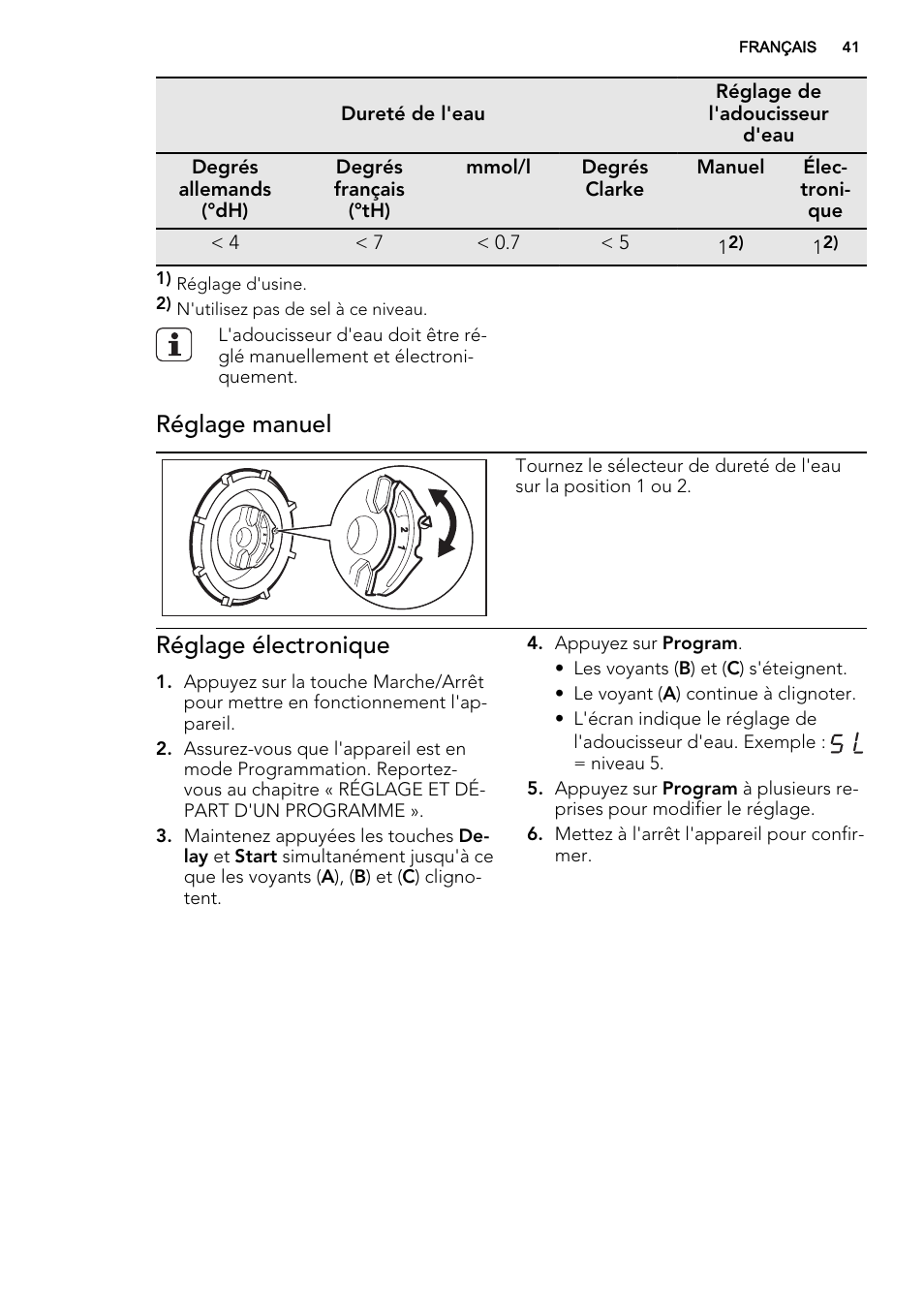 Réglage manuel, Réglage électronique | AEG F77709M0P User Manual | Page 41 / 68