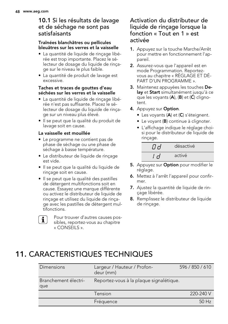 Caracteristiques techniques | AEG F77709M0P User Manual | Page 48 / 68