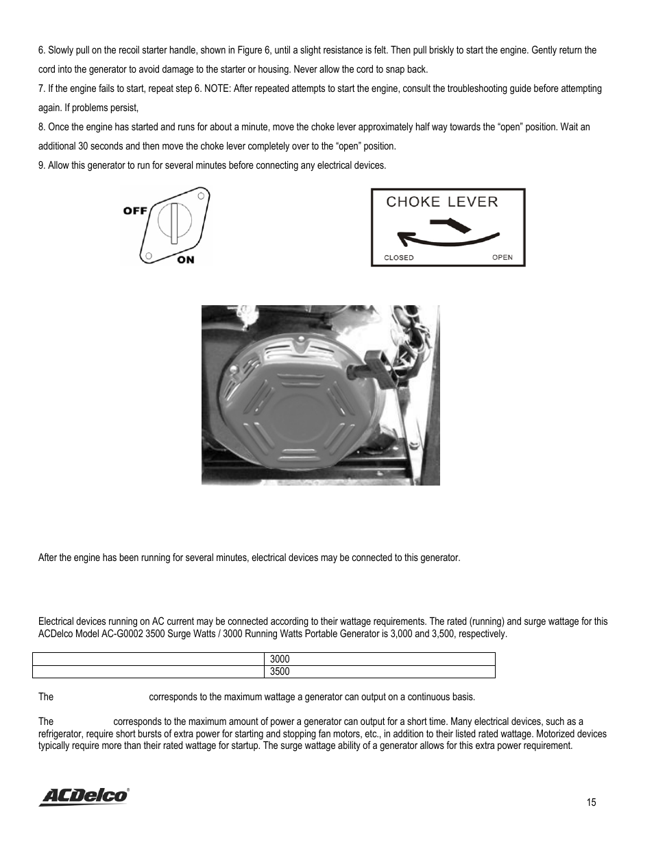 Using the generator, Ac usage | ACDelco AC-G0002 User Manual | Page 15 / 36