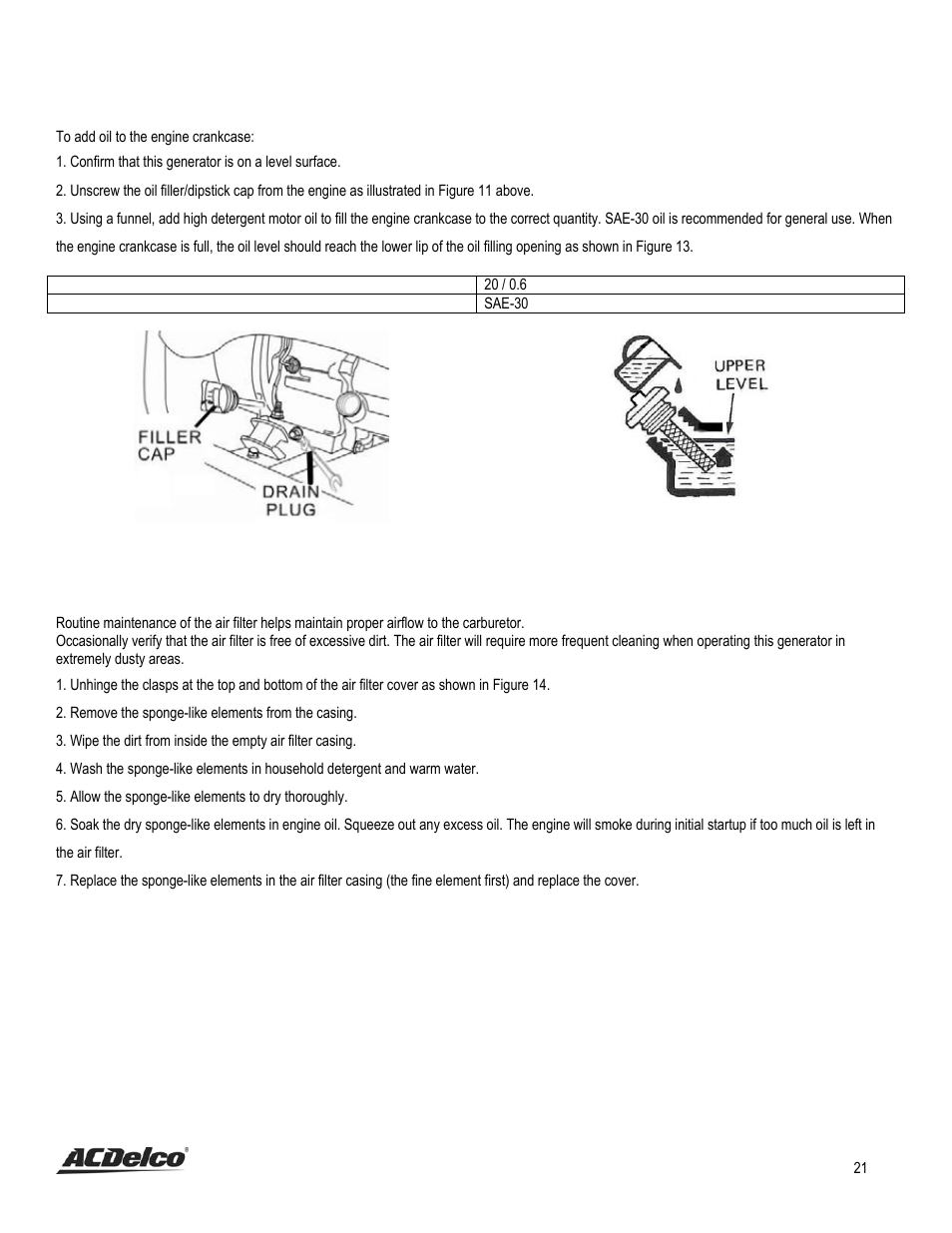 Air filter maintenance | ACDelco AC-G0002 User Manual | Page 21 / 36