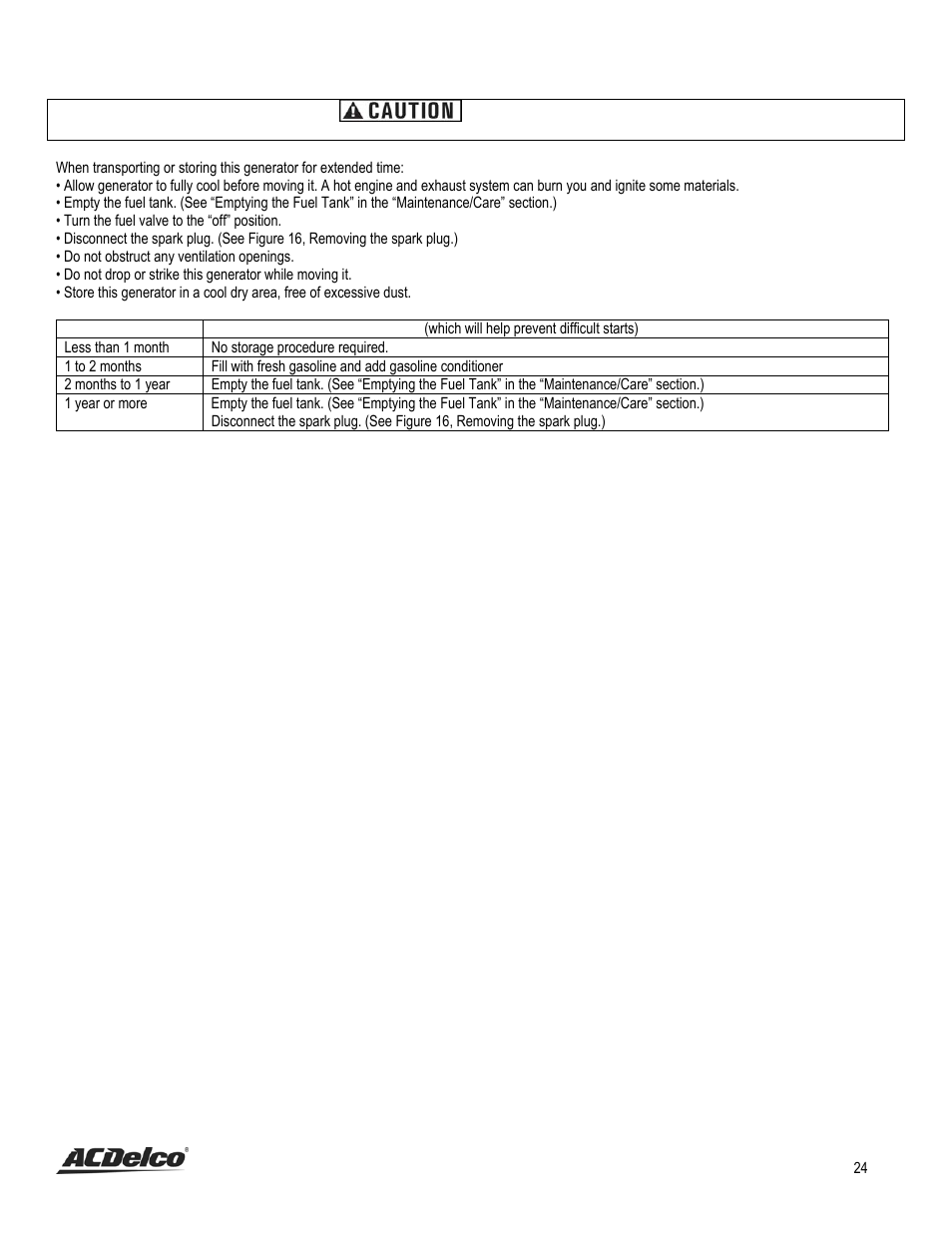 Storage/transport procedures | ACDelco AC-G0002 User Manual | Page 24 / 36