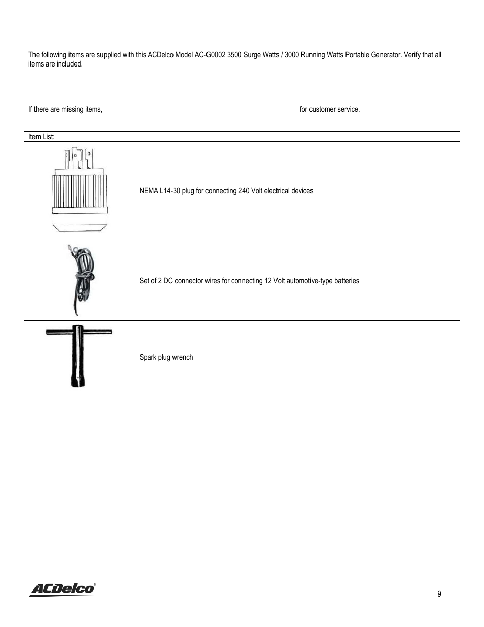 Package contents, Stop | ACDelco AC-G0002 User Manual | Page 9 / 36