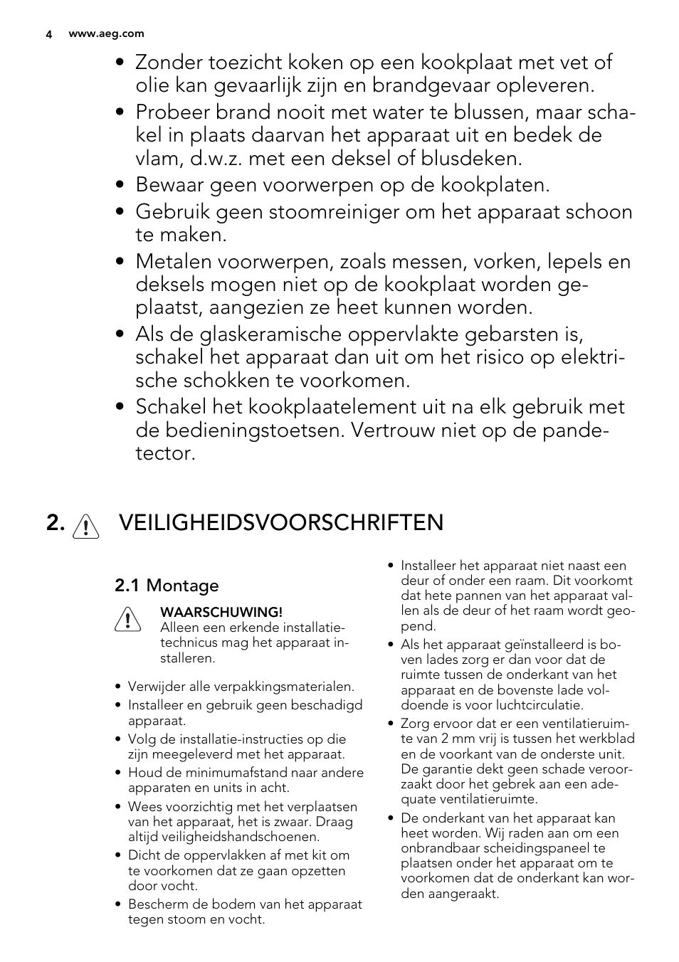 Veiligheidsvoorschriften | AEG HK653226XB User Manual | Page 4 / 72