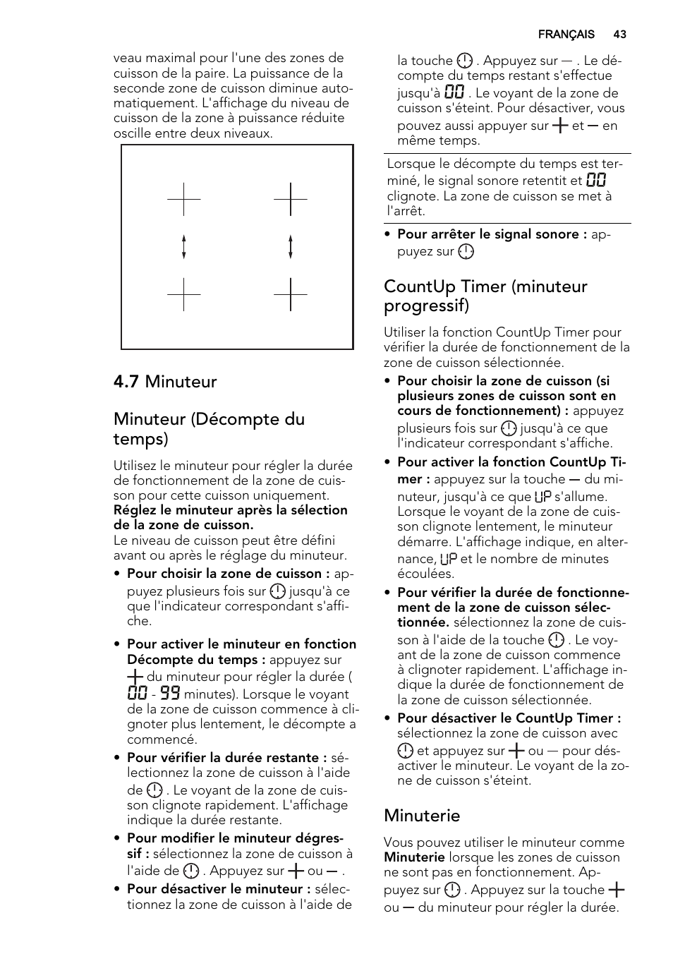 7 minuteur minuteur (décompte du temps), Countup timer (minuteur progressif), Minuterie | AEG HK653226XB User Manual | Page 43 / 72