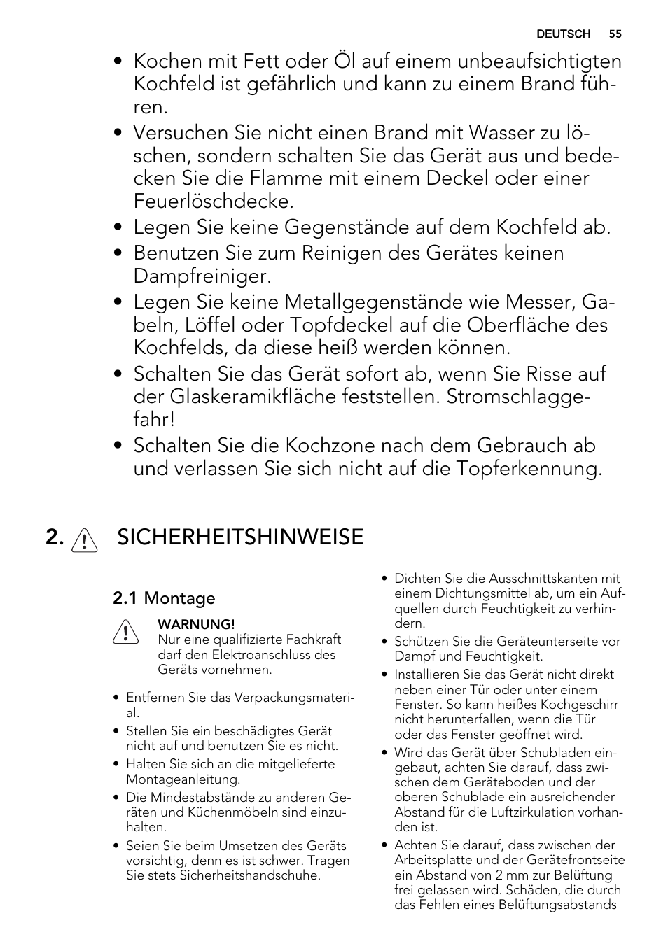 Sicherheitshinweise | AEG HK653226XB User Manual | Page 55 / 72
