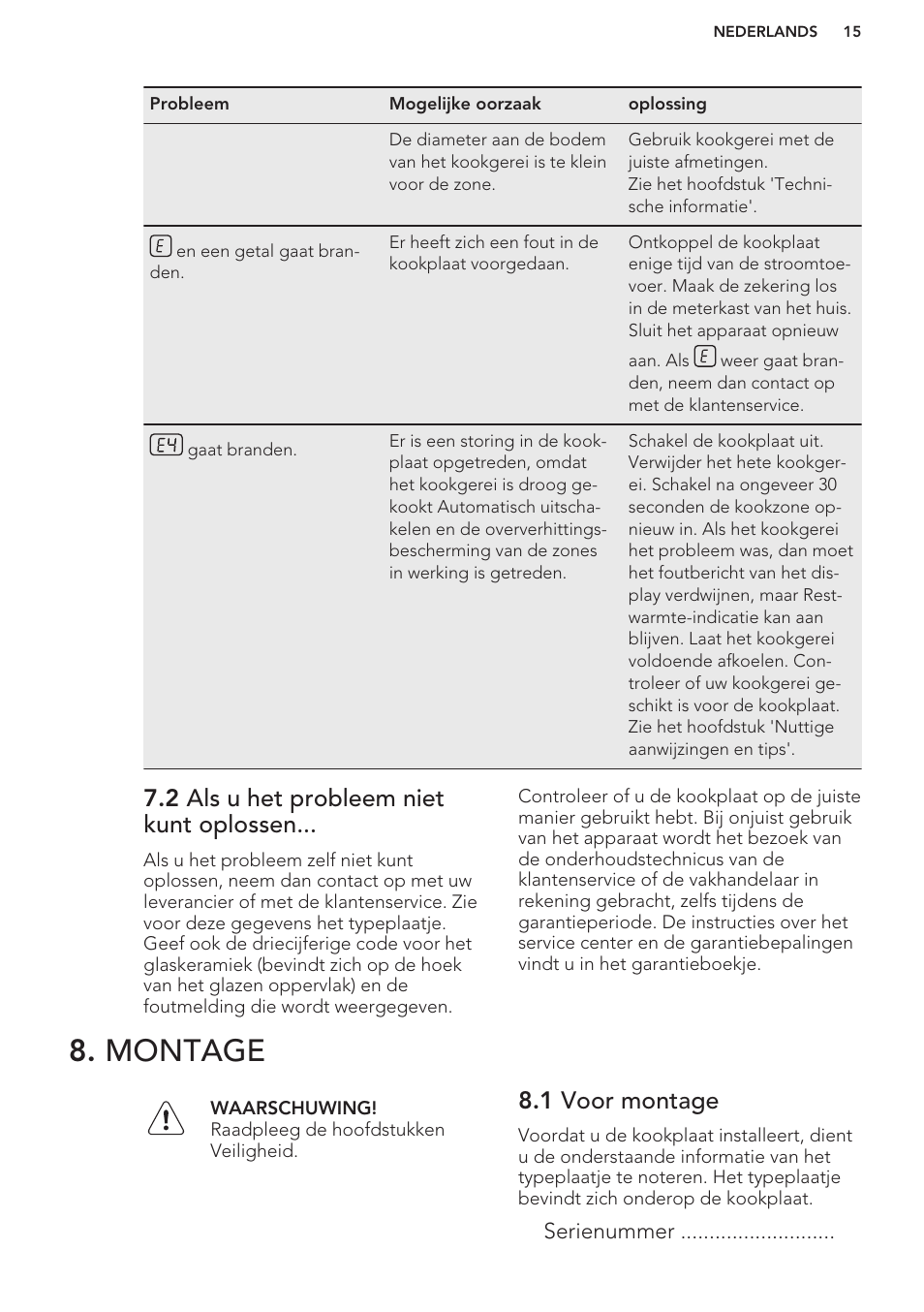 2 als u het probleem niet kunt oplossen, Montage, 1 voor montage | AEG HK673532FB User Manual | Page 15 / 76