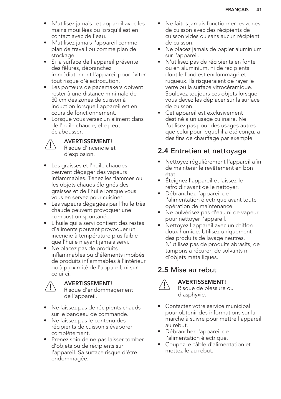 4 entretien et nettoyage, 5 mise au rebut | AEG HK673532FB User Manual | Page 41 / 76