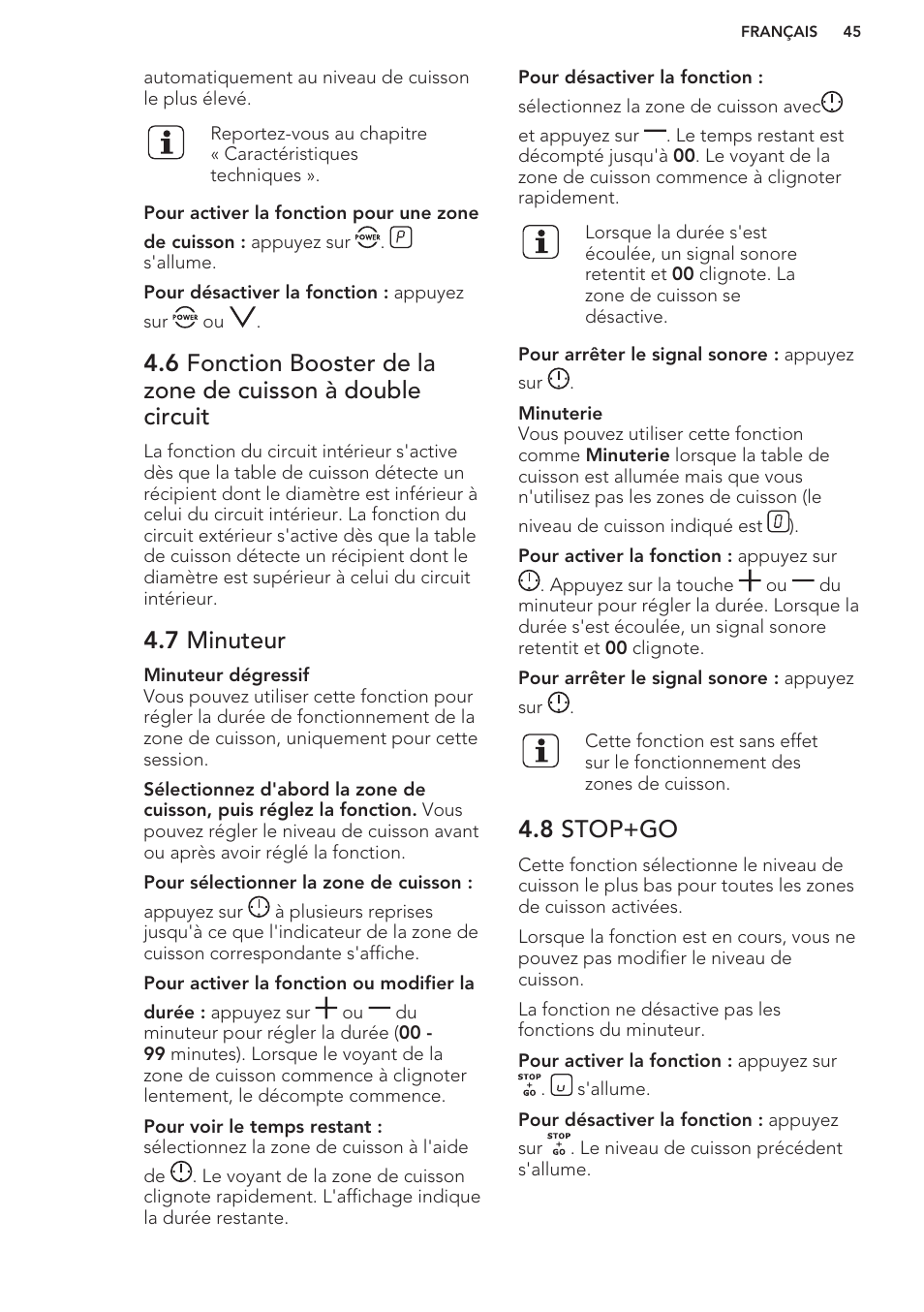 7 minuteur, 8 stop+go | AEG HK673532FB User Manual | Page 45 / 76