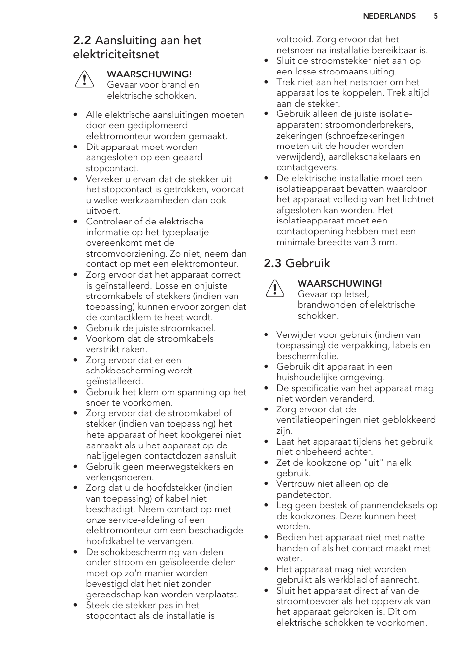 2 aansluiting aan het elektriciteitsnet, 3 gebruik | AEG HK673532FB User Manual | Page 5 / 76
