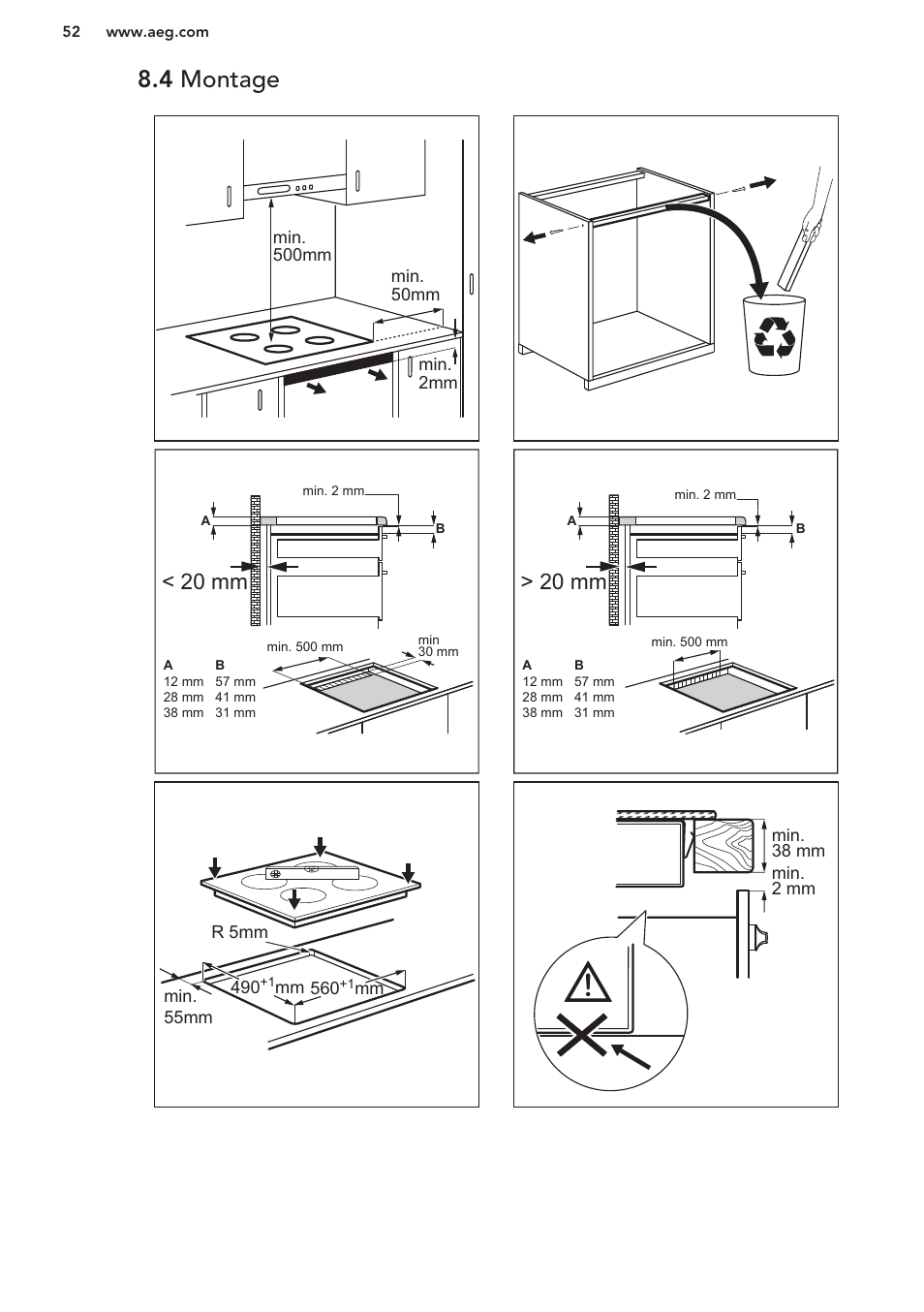 4 montage, 20 mm > 20 mm | AEG HK673532FB User Manual | Page 52 / 76