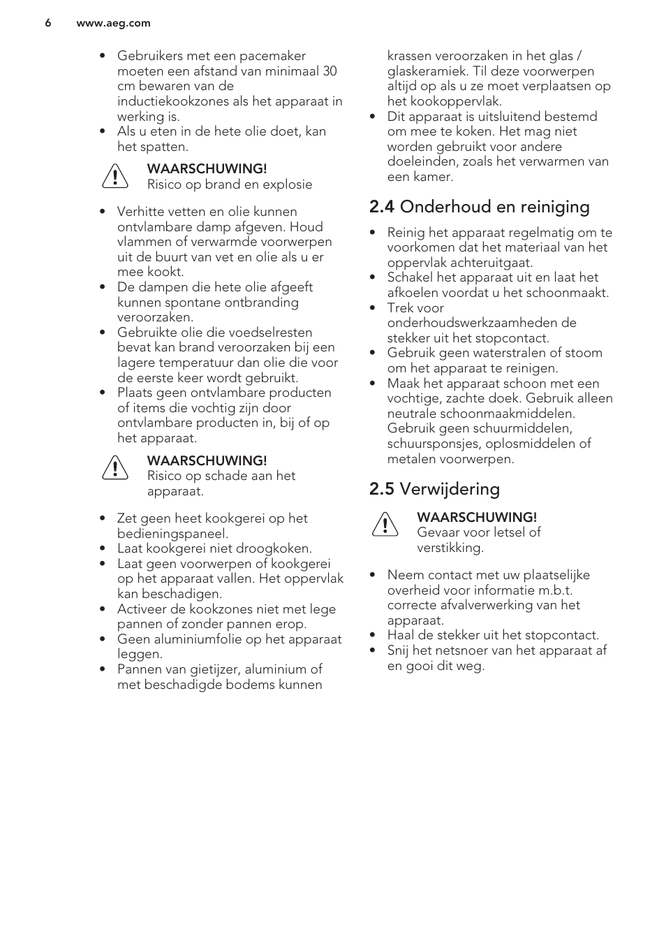 4 onderhoud en reiniging, 5 verwijdering | AEG HK673532FB User Manual | Page 6 / 76