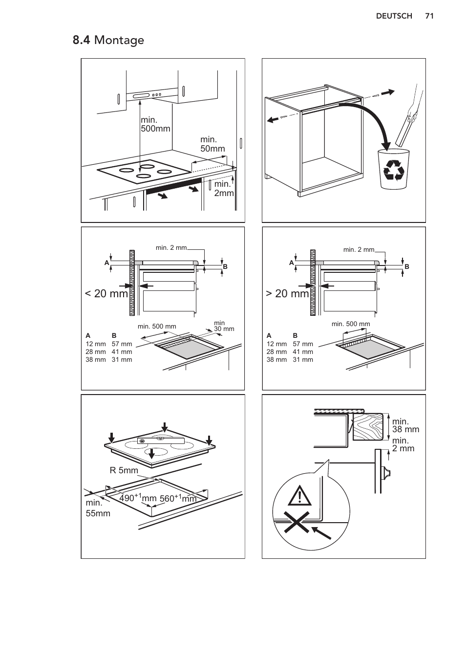4 montage, 20 mm > 20 mm | AEG HK673532FB User Manual | Page 71 / 76