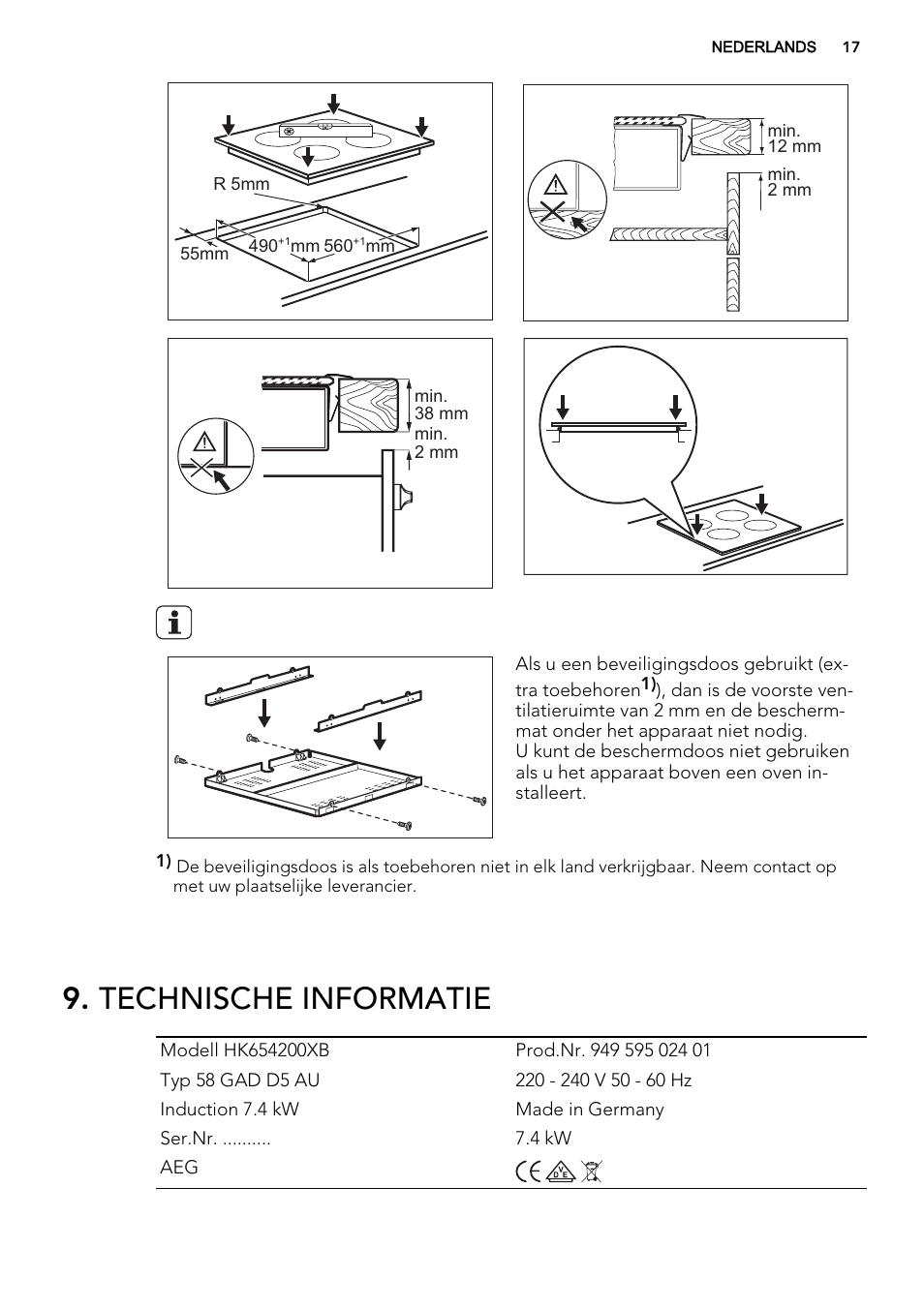 Technische informatie | AEG HK634200FB User Manual | Page 17 / 72