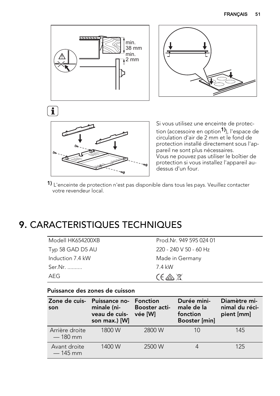 Caracteristiques techniques | AEG HK634200FB User Manual | Page 51 / 72