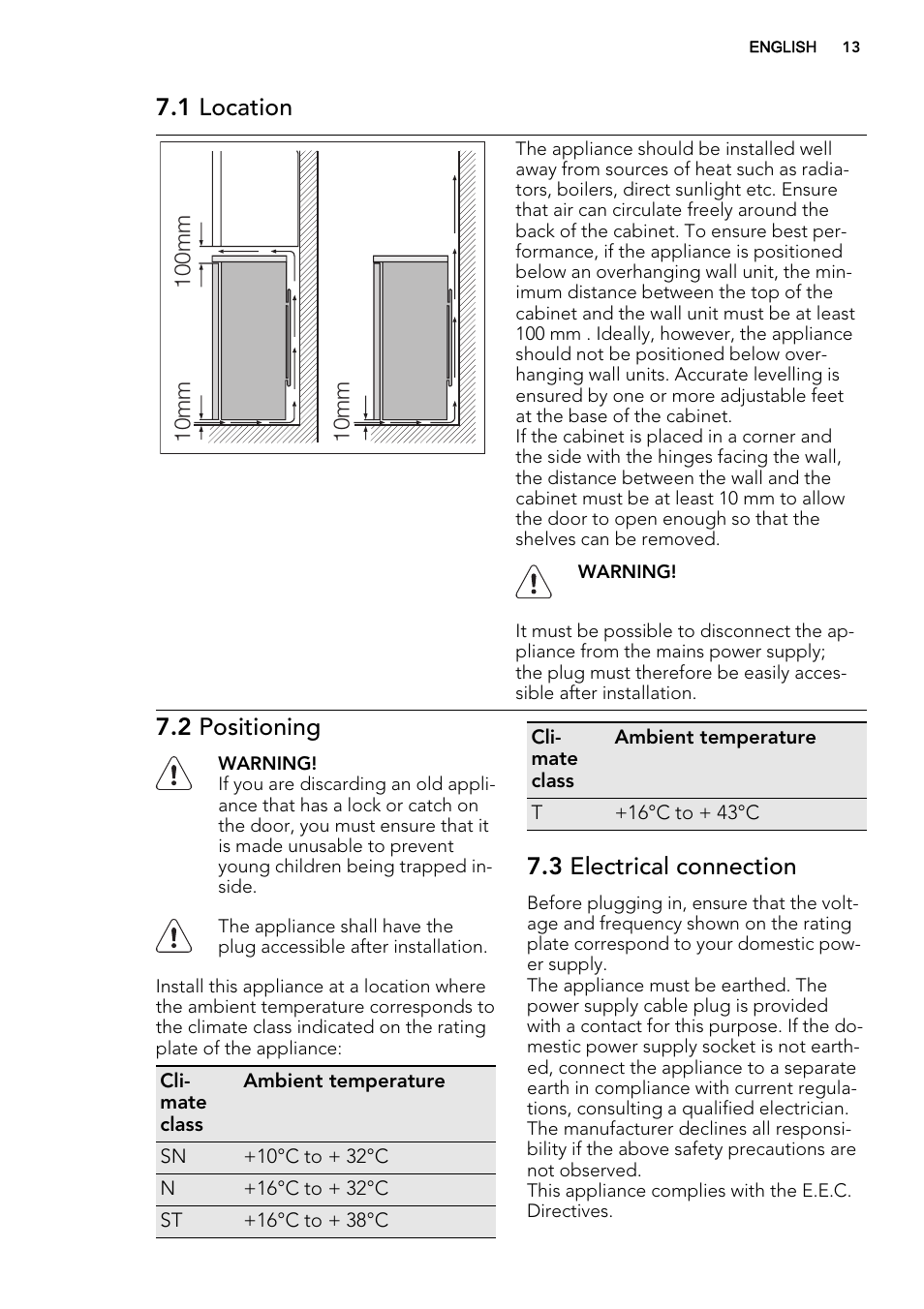 1 location, 2 positioning, 3 electrical connection | AEG S84000KMX0 User Manual | Page 13 / 72