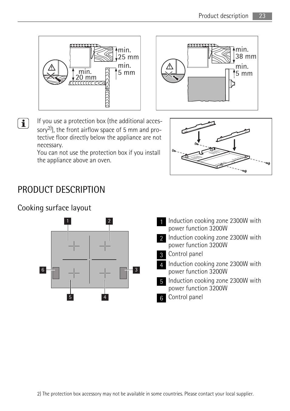 Product description, Cooking surface layout | AEG HK653226XB User Manual | Page 23 / 68