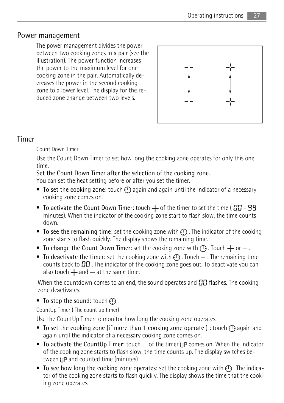 Power management, Timer | AEG HK653226XB User Manual | Page 27 / 68
