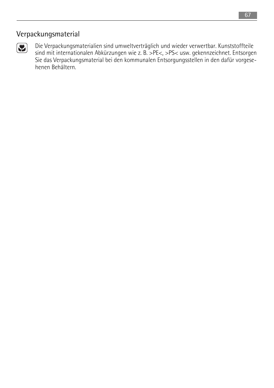 Verpackungsmaterial | AEG HK653226XB User Manual | Page 67 / 68