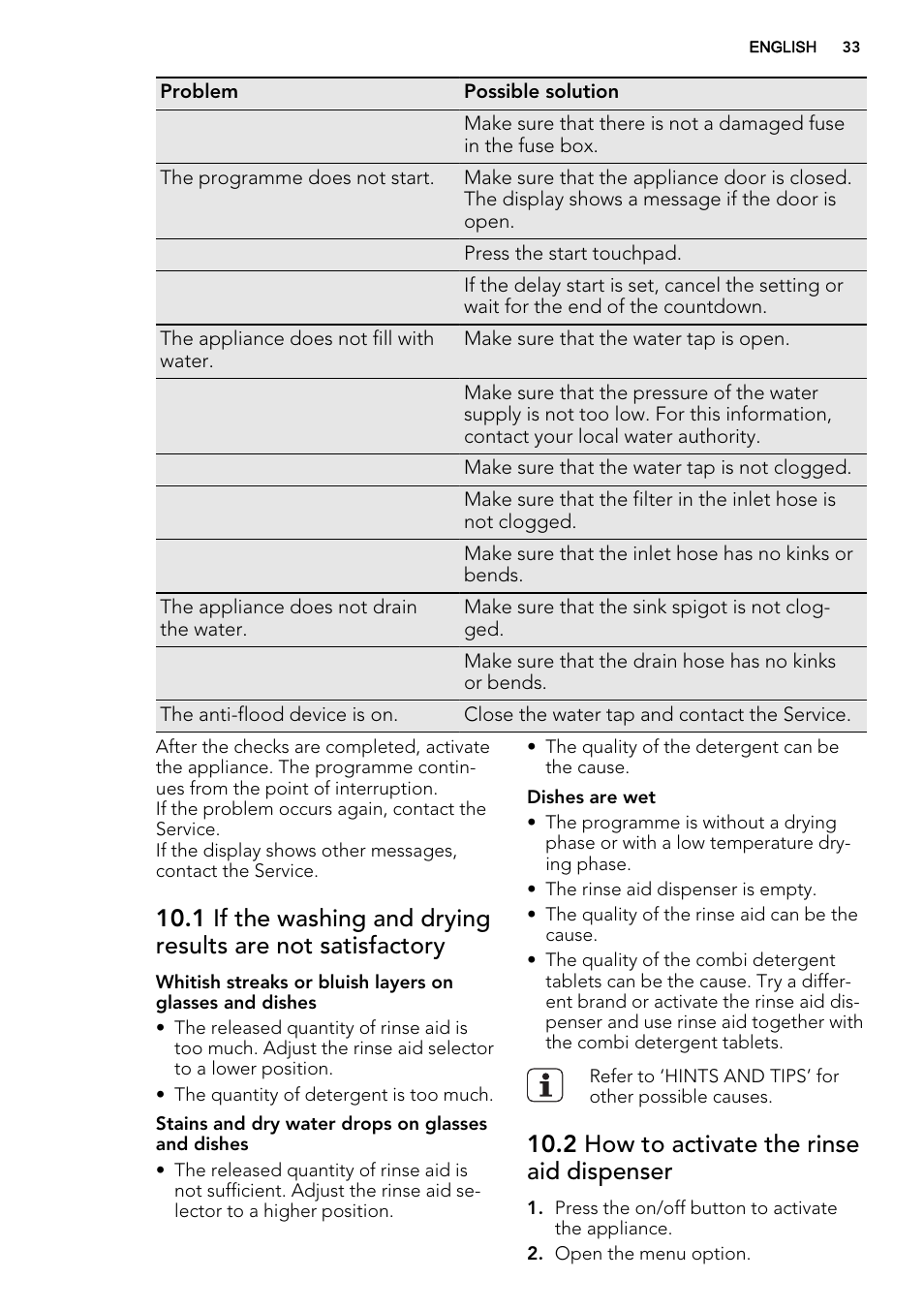 2 how to activate the rinse aid dispenser | AEG F65042W0P User Manual | Page 33 / 72