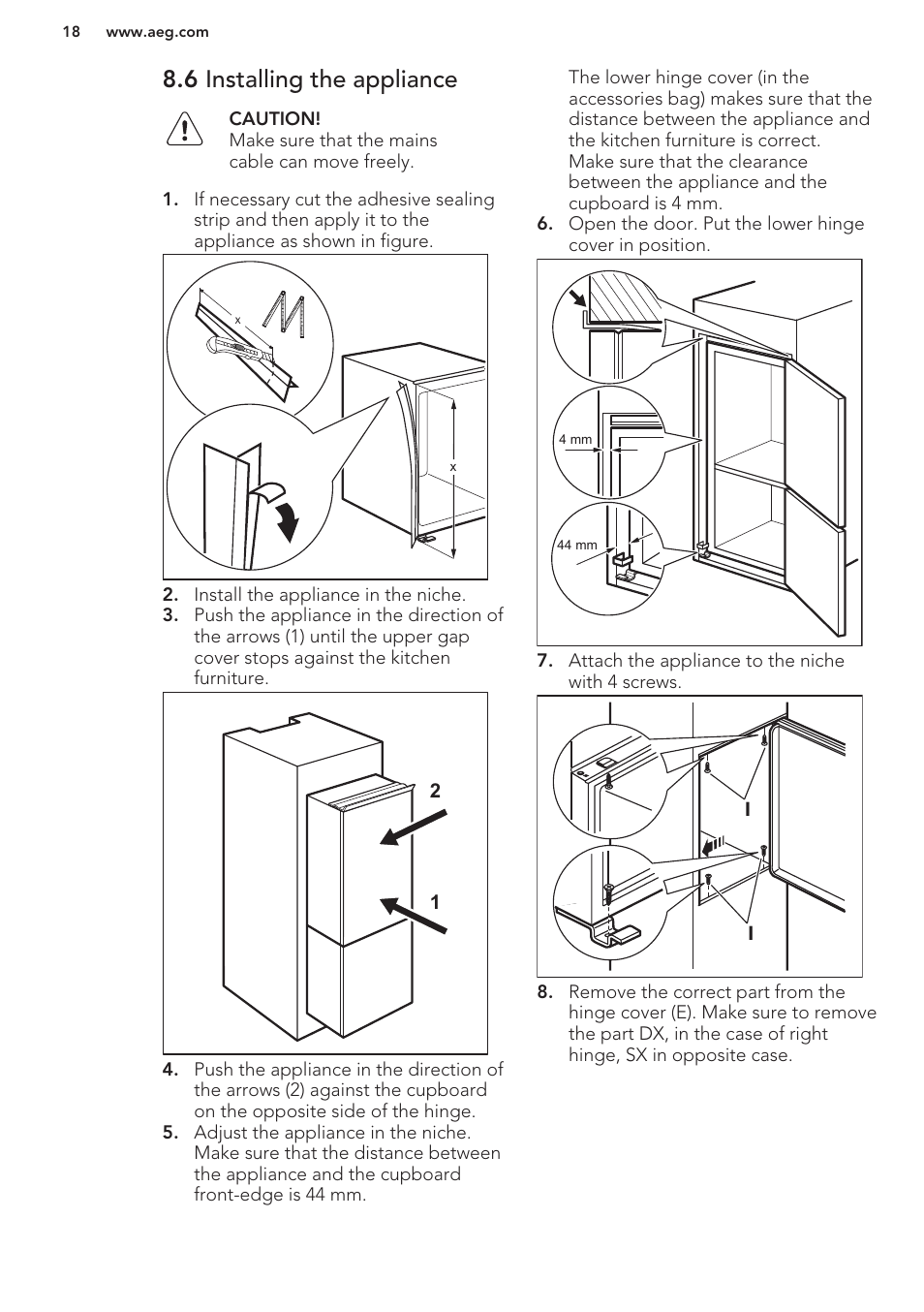 6 installing the appliance | AEG SCS51800S1 User Manual | Page 18 / 72