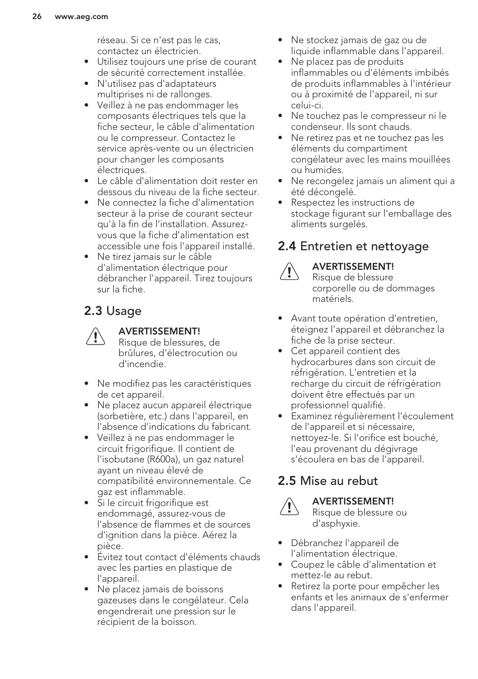 3 usage, 4 entretien et nettoyage, 5 mise au rebut | AEG SCS51800S1 User Manual | Page 26 / 72