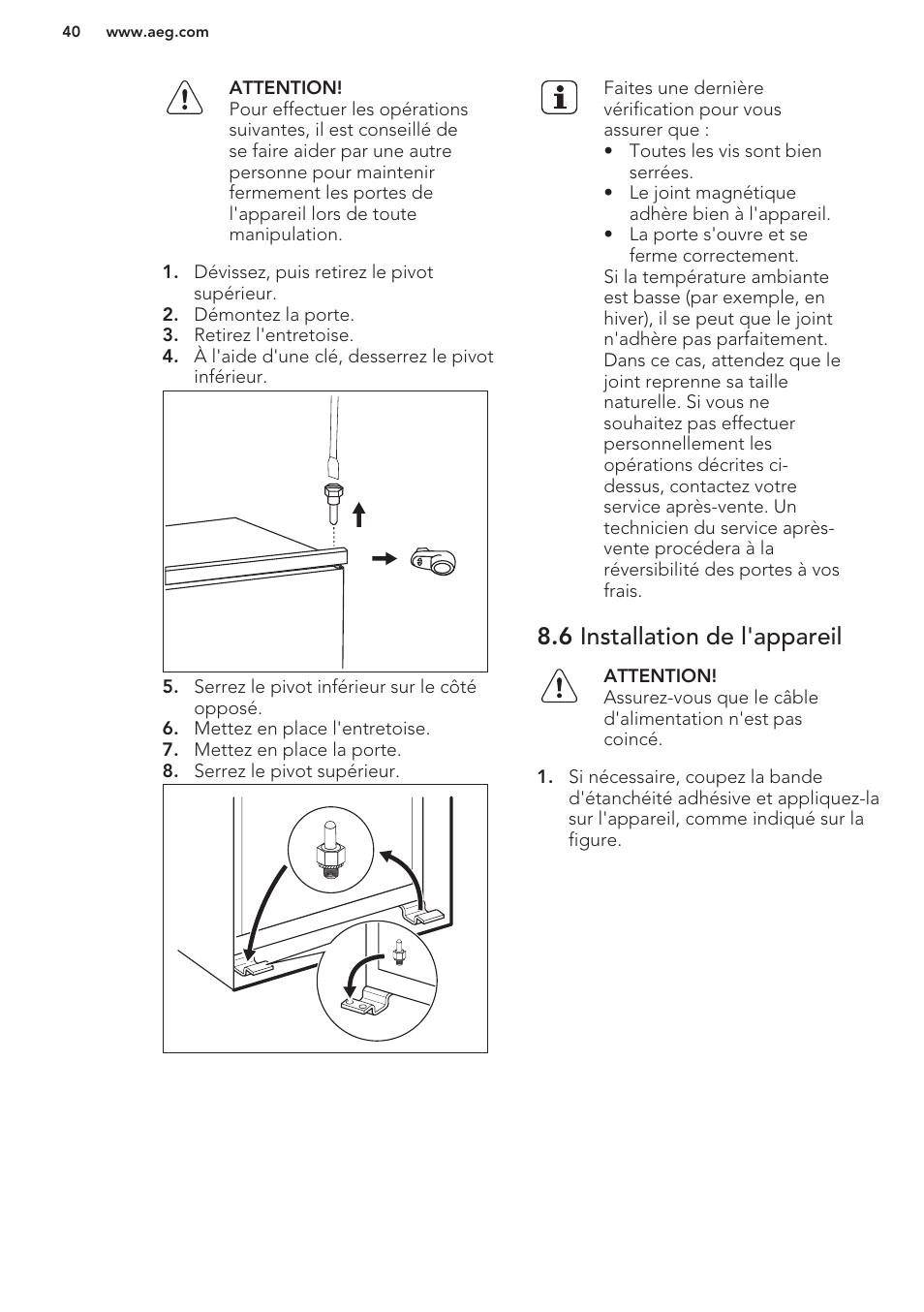 6 installation de l'appareil | AEG SCS51800S1 User Manual | Page 40 / 72