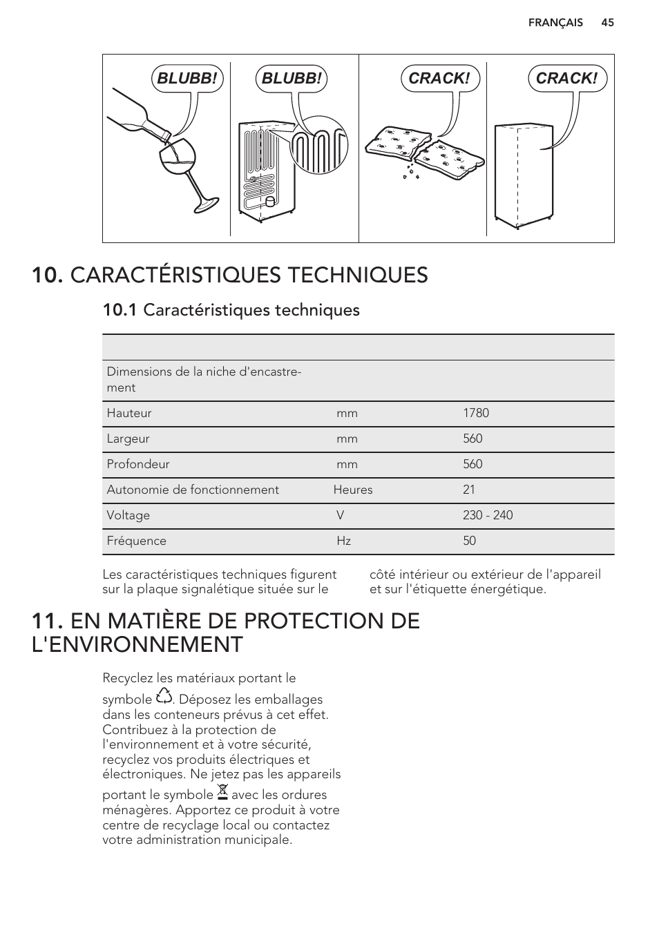 Caractéristiques techniques, 1 caractéristiques techniques, En matière de protection de l'environnement | AEG SCS51800S1 User Manual | Page 45 / 72