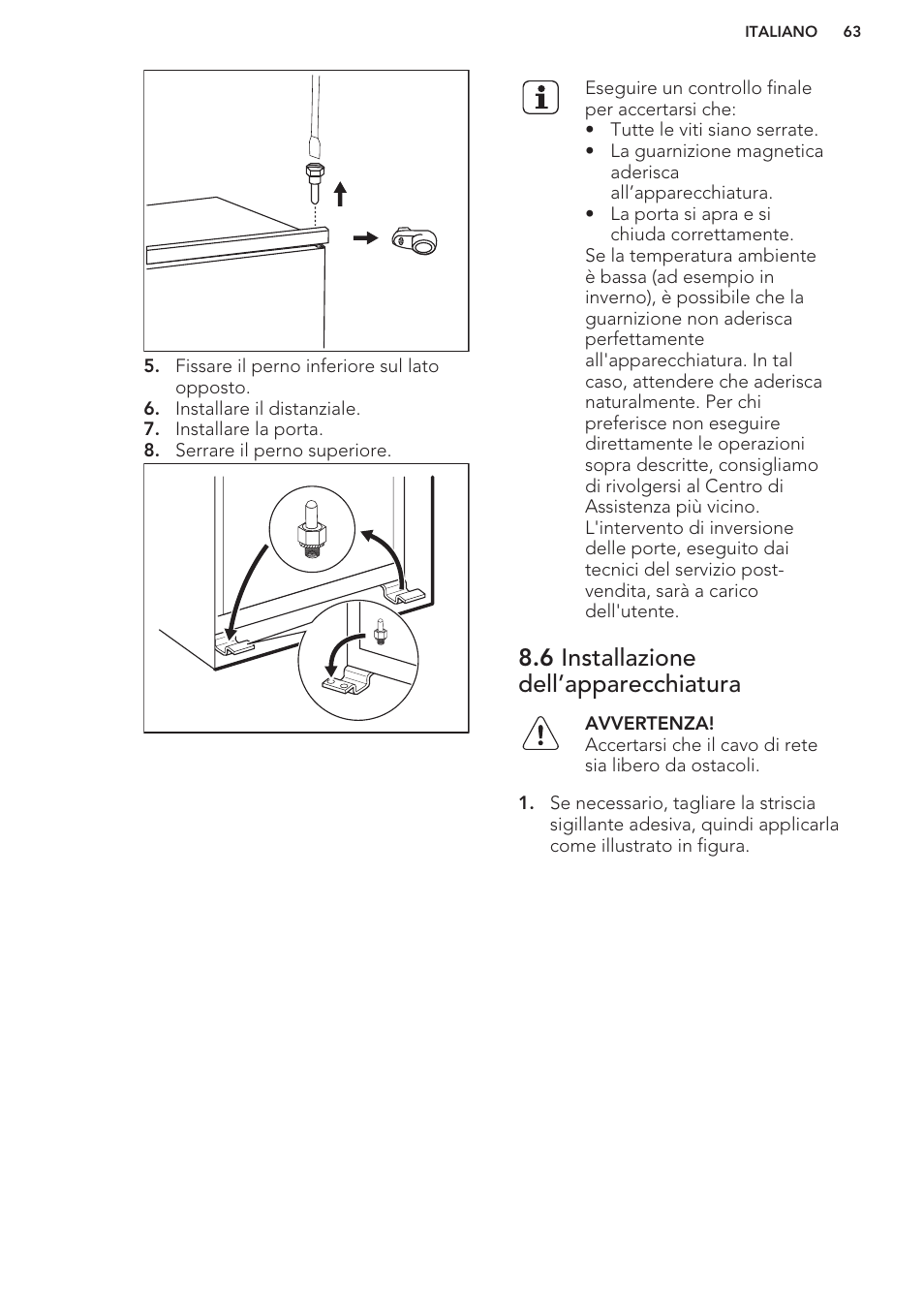 6 installazione dell’apparecchiatura | AEG SCS51800S1 User Manual | Page 63 / 72