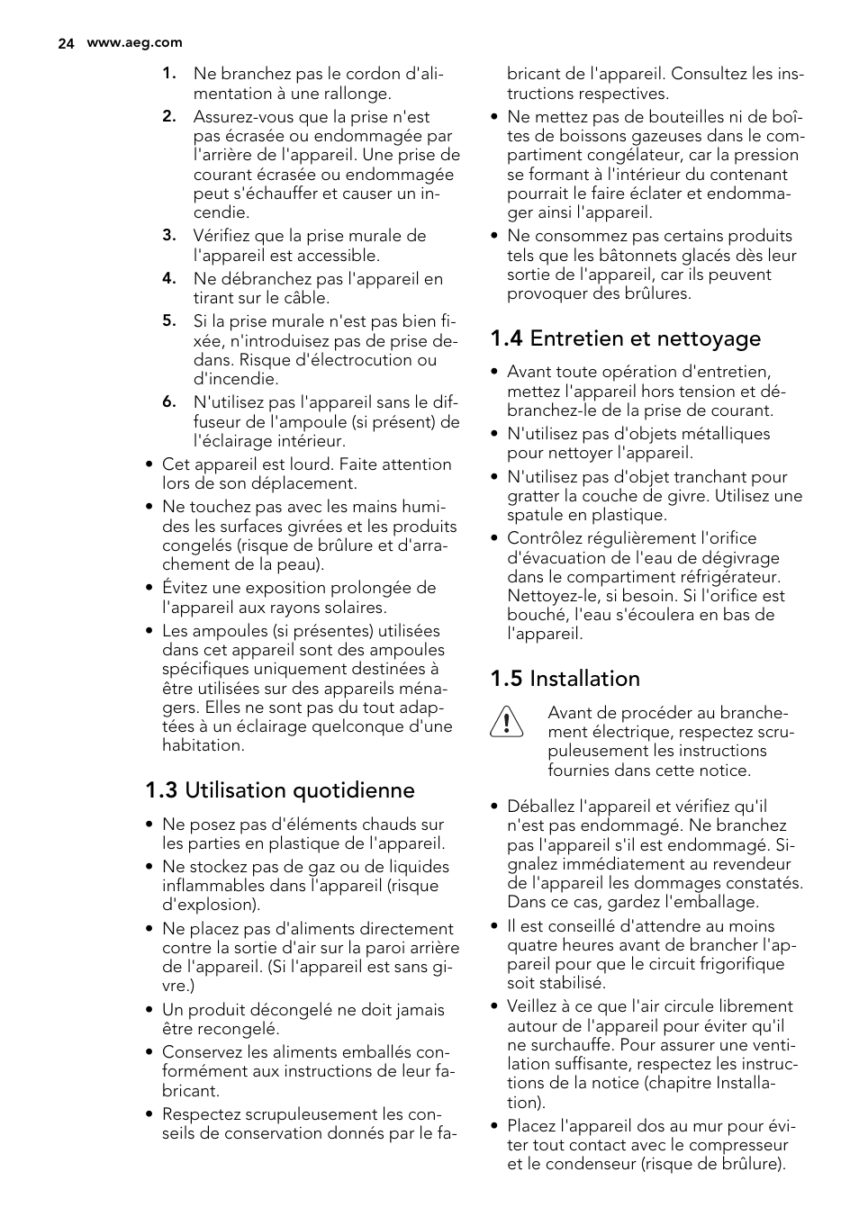 3 utilisation quotidienne, 4 entretien et nettoyage, 5 installation | AEG SCN91800C1 User Manual | Page 24 / 84