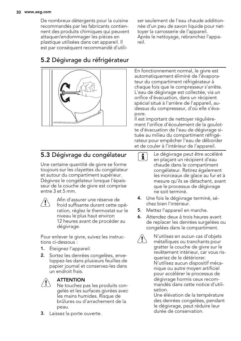 2 dégivrage du réfrigérateur, 3 dégivrage du congélateur | AEG SCN91800C1 User Manual | Page 30 / 84