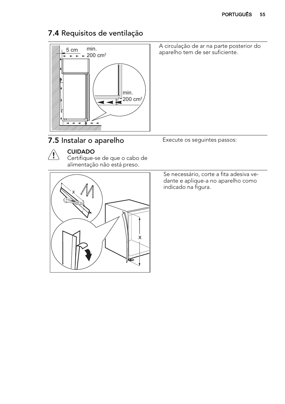 4 requisitos de ventilação, 5 instalar o aparelho | AEG SCN91800C1 User Manual | Page 55 / 84