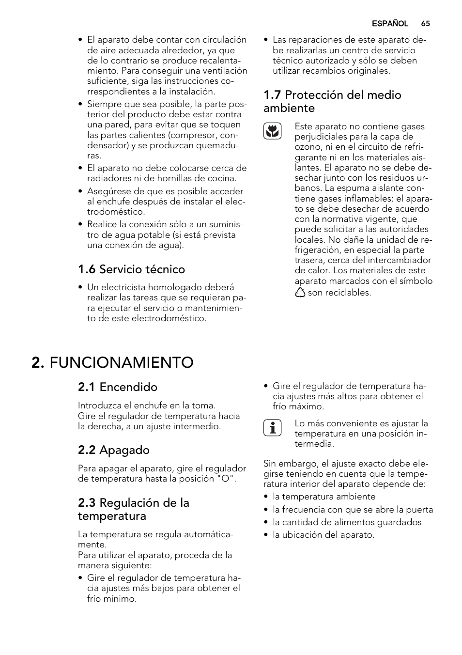 Funcionamiento, 6 servicio técnico, 7 protección del medio ambiente | 1 encendido, 2 apagado, 3 regulación de la temperatura | AEG SCN91800C1 User Manual | Page 65 / 84