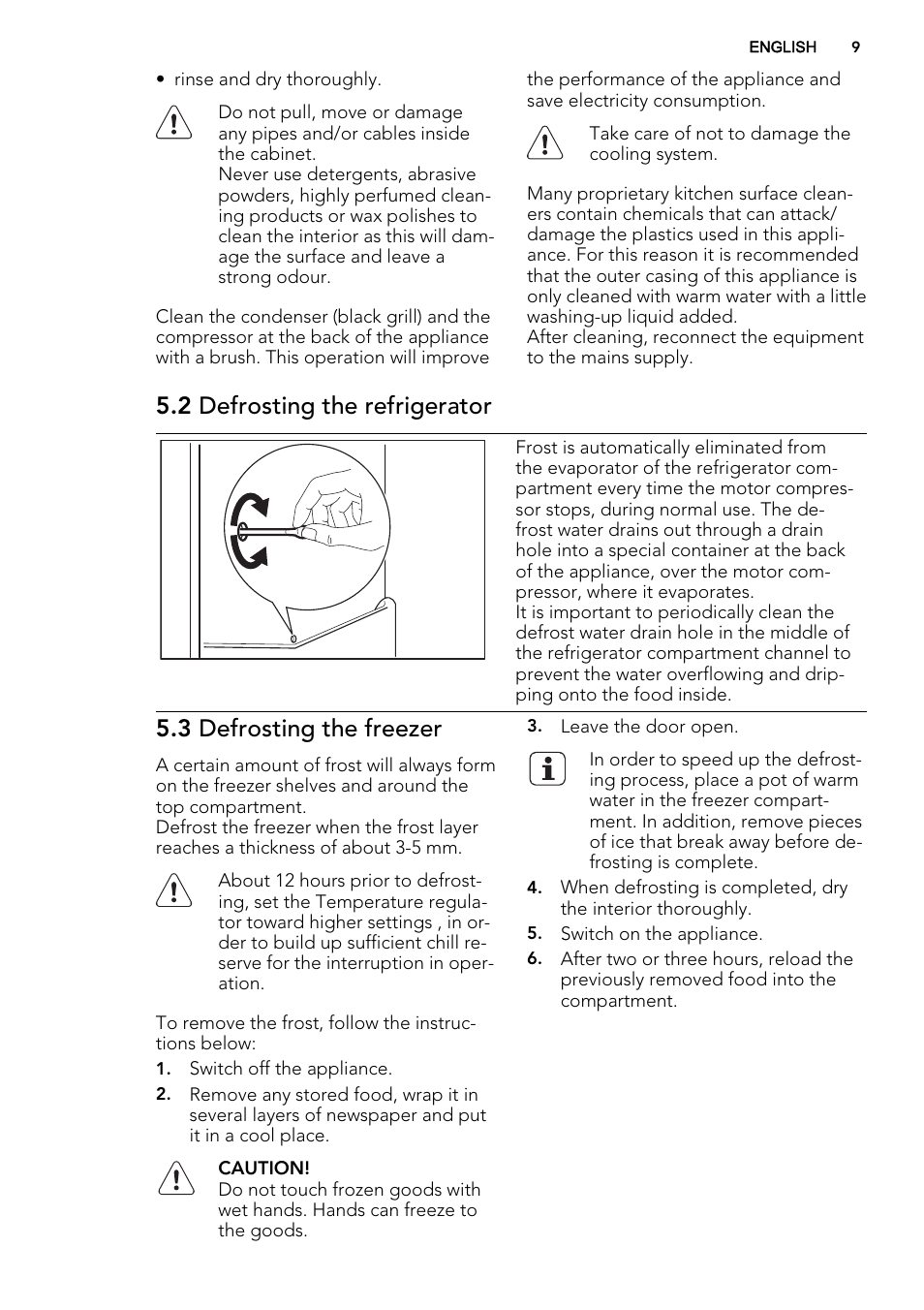 2 defrosting the refrigerator, 3 defrosting the freezer | AEG SCN91800C1 User Manual | Page 9 / 84